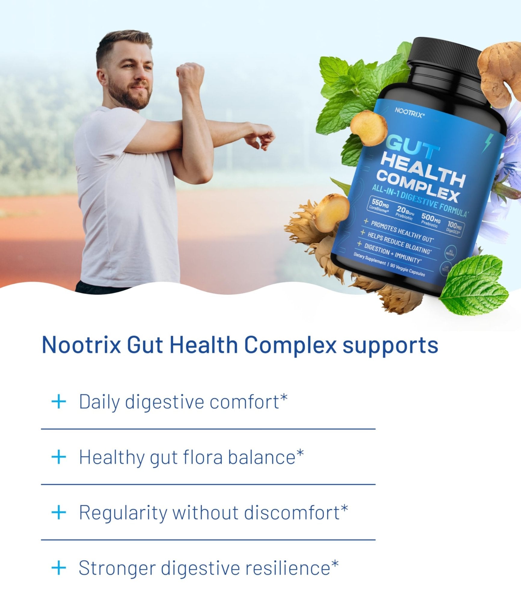 Nootrix Health Complex Supplement | Probiotics for Gut Health, Colon Cleanse & Bloating Relief | Promotes Healthy Digestion | Digestive Enzymes, Postbiotics & Prebiotics | 90 Capsules - OzHealthStandard