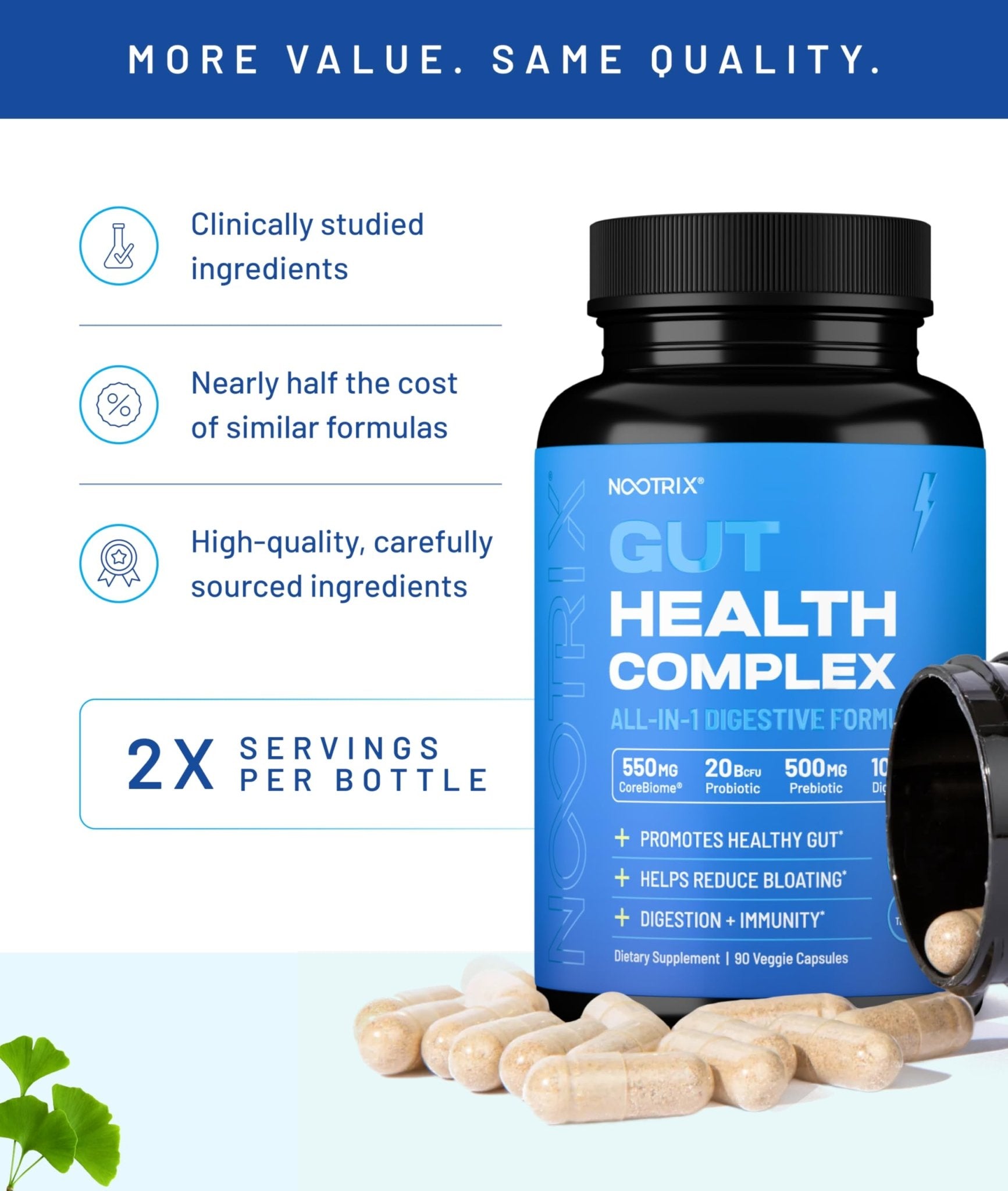 Nootrix Health Complex Supplement | Probiotics for Gut Health, Colon Cleanse & Bloating Relief | Promotes Healthy Digestion | Digestive Enzymes, Postbiotics & Prebiotics | 90 Capsules - OzHealthStandard