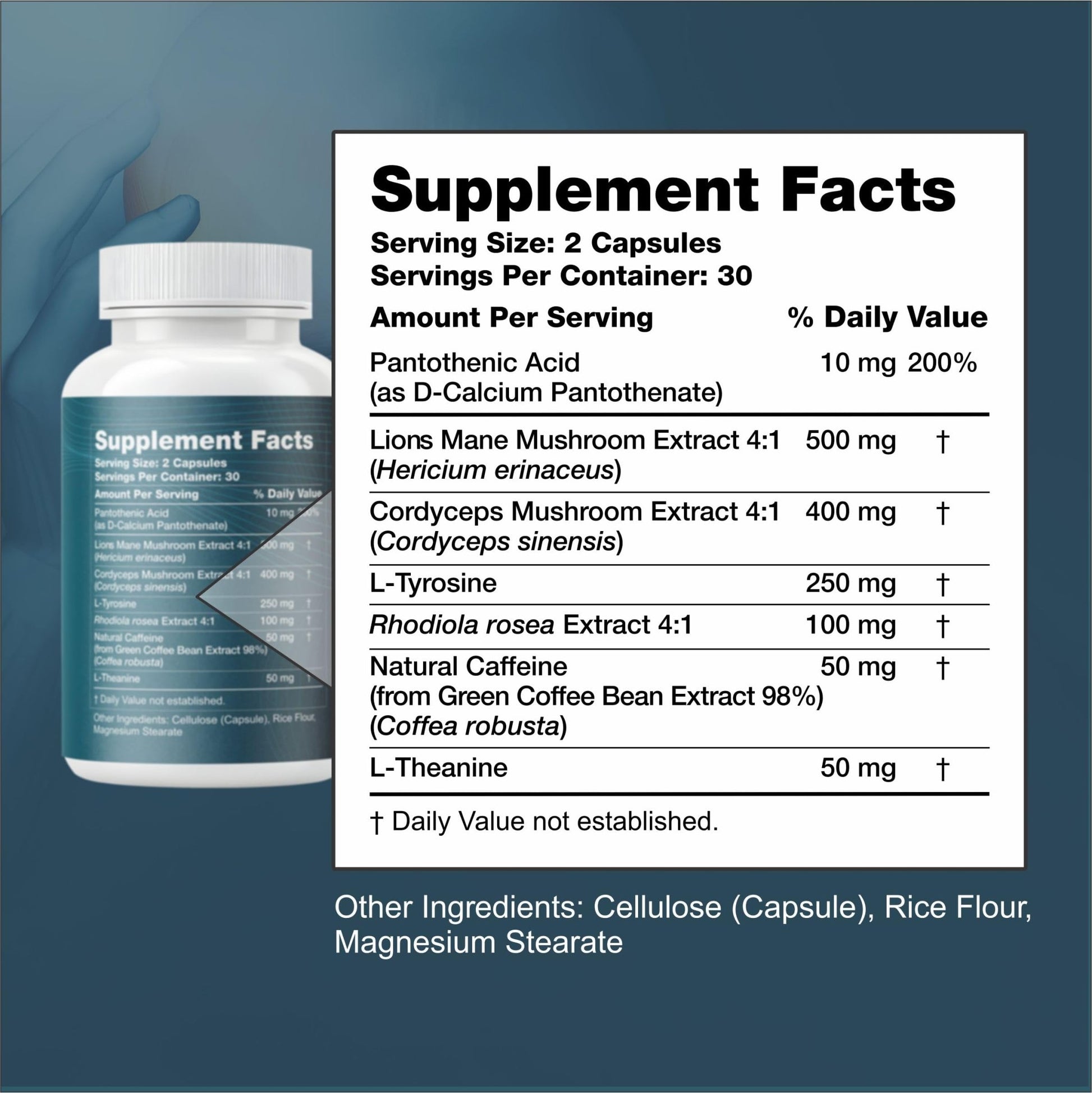 Nootropic Brain Supplement with Lion’s Mane Mushroom, Cordyceps & Rhodiola Rosea Extract - Focus and Energy Supplement, Adaptogen for Brain Health, Mental Clarity, Memory & Mood Support - 60 Capsules - OzHealthStandard