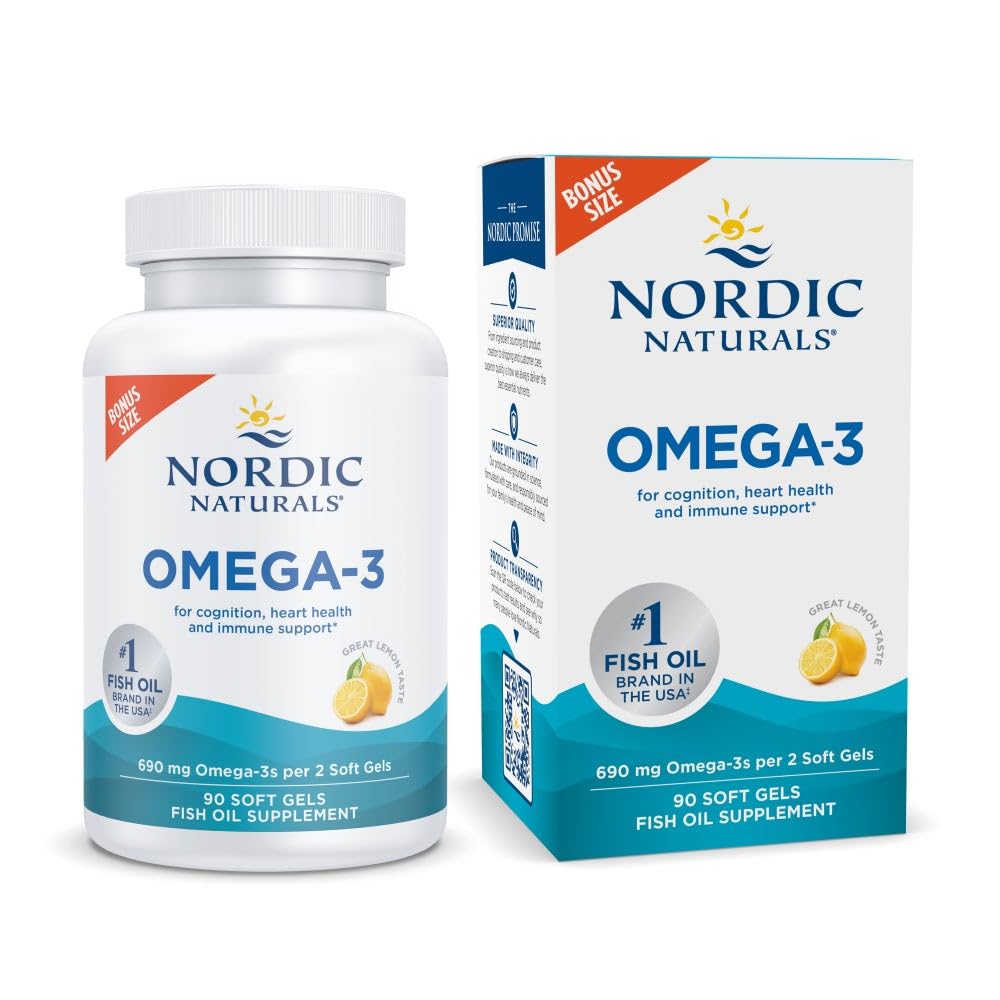 Nordic Naturals Omega-3, Lemon Flavor - 90 Soft Gels - 690 mg Omega-3 - Fish Oil - EPA & DHA - Immune Support, Brain & Heart Health, Optimal Wellness - Non-GMO - 45 Servings - OzHealthStandard