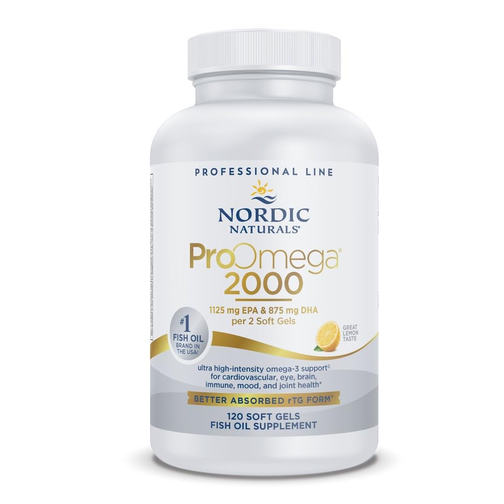 Nordic Naturals ProOmega 2000, Lemon Flavor - 120 Soft Gels - 2150 mg Omega-3 - Ultra High-Potency Fish Oil - EPA & DHA - Promotes Brain, Eye, Heart, & Immune Health - Non-GMO - 60 Servings - OzHealthStandard