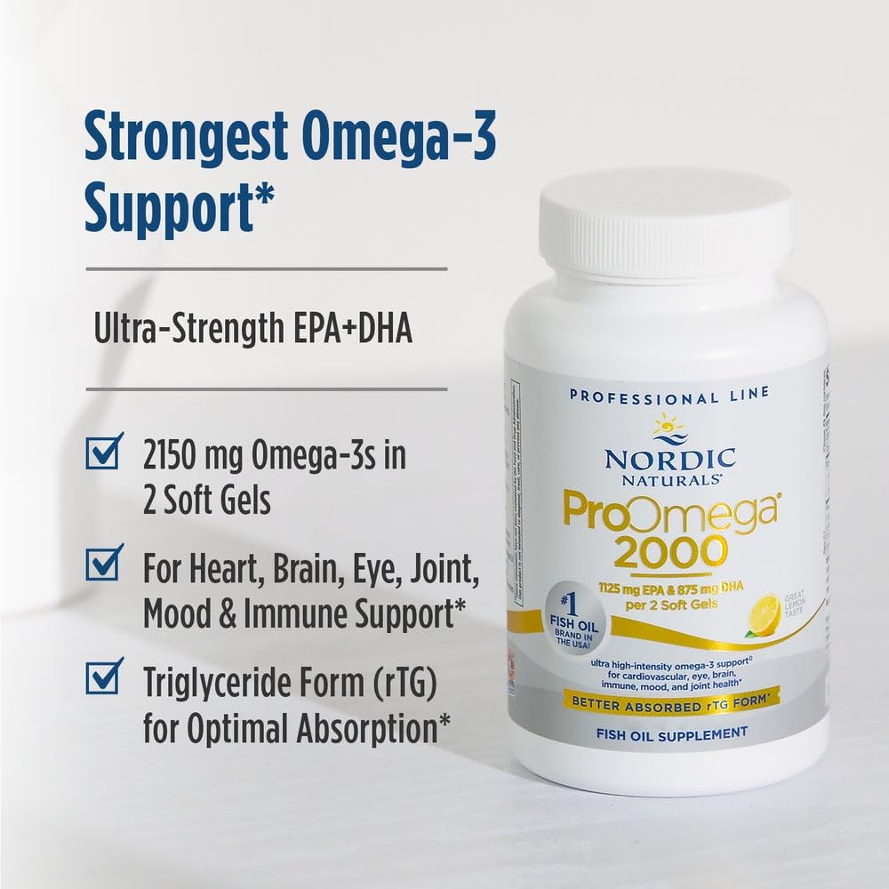 Nordic Naturals ProOmega 2000, Lemon Flavor - 120 Soft Gels - 2150 mg Omega-3 - Ultra High-Potency Fish Oil - EPA & DHA - Promotes Brain, Eye, Heart, & Immune Health - Non-GMO - 60 Servings - OzHealthStandard