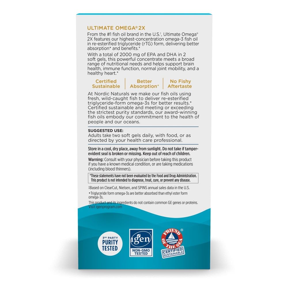 Nordic Naturals Ultimate Omega 2X, Lemon Flavor - 120 Soft Gels - 2150 mg Omega-3 - High-Potency Fish Oil with EPA & DHA - Promotes Brain & Heart Health - OzHealthStandard