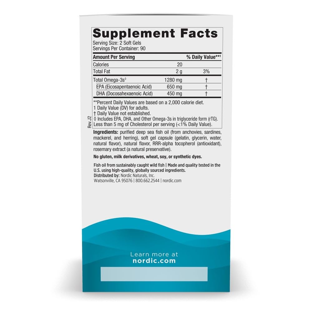 Nordic Naturals Ultimate Omega, Lemon Flavor - 180 Soft Gels - 1280 mg Omega-3 - High-Potency Fish Oil with EPA & DHA - Promotes Brain & Heart Health - Non-GMO - 90 Servings - OzHealthStandard