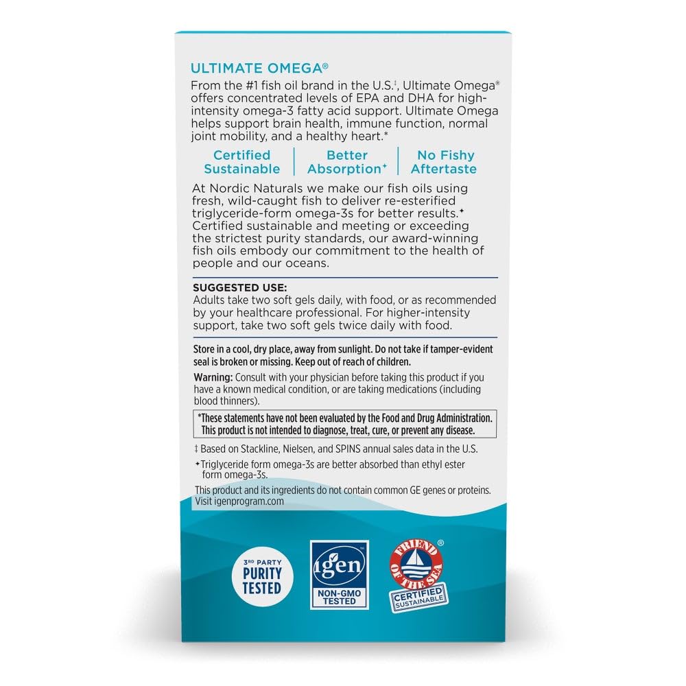 Nordic Naturals Ultimate Omega, Lemon Flavor - 180 Soft Gels - 1280 mg Omega-3 - High-Potency Fish Oil with EPA & DHA - Promotes Brain & Heart Health - Non-GMO - 90 Servings - OzHealthStandard