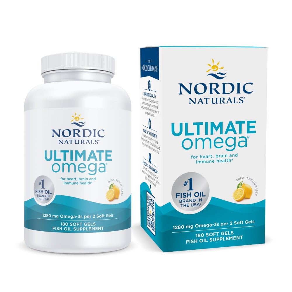 Nordic Naturals Ultimate Omega, Lemon Flavor - 180 Soft Gels - 1280 mg Omega-3 - High-Potency Fish Oil with EPA & DHA - Promotes Brain & Heart Health - Non-GMO - 90 Servings - OzHealthStandard