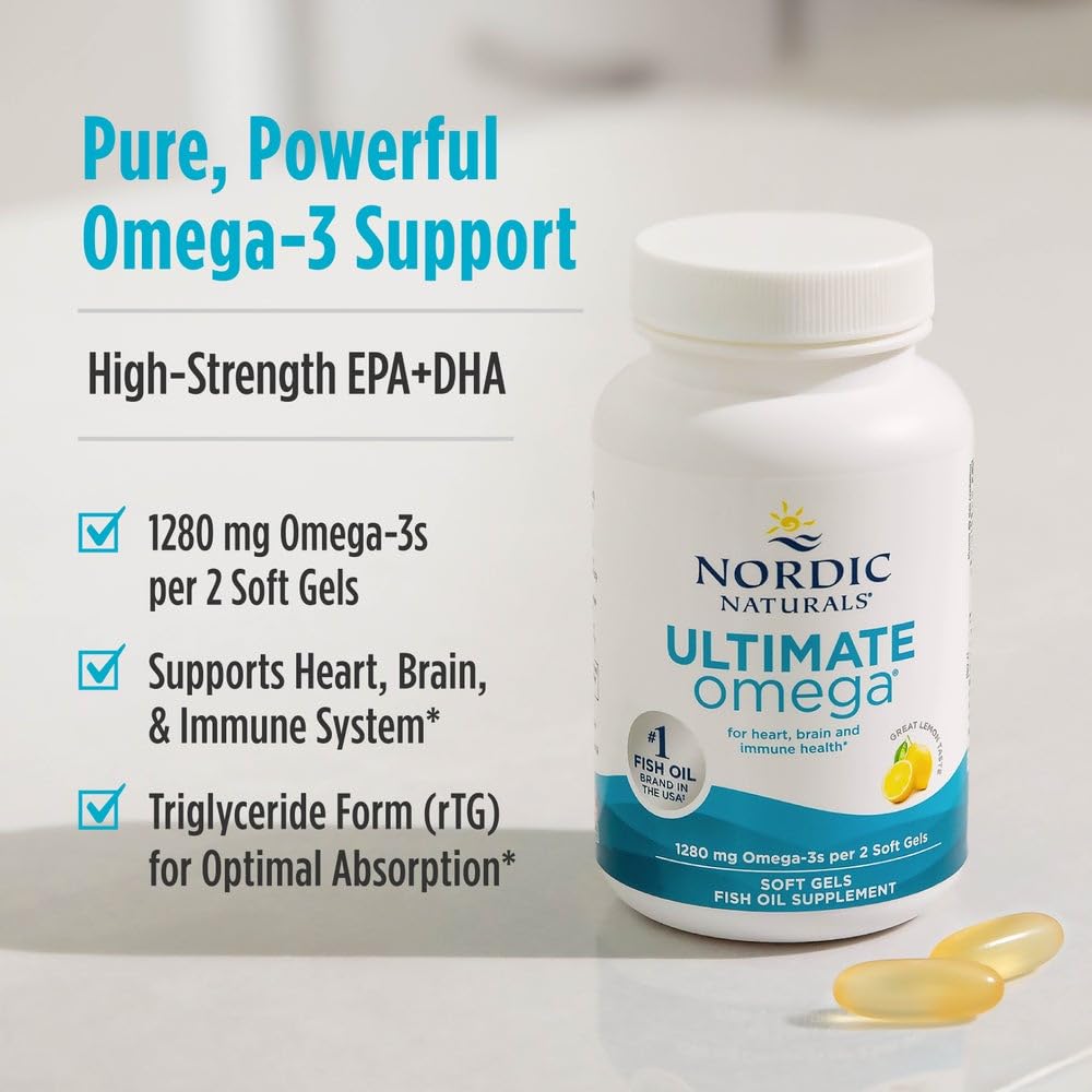 Nordic Naturals Ultimate Omega, Lemon Flavor - 90 Soft Gels - 1280 mg Omega-3 - High-Potency Omega-3 Fish Oil Supplement with EPA & DHA - Promotes Brain & Heart Health - Non-GMO - 45 Servings - OzHealthStandard