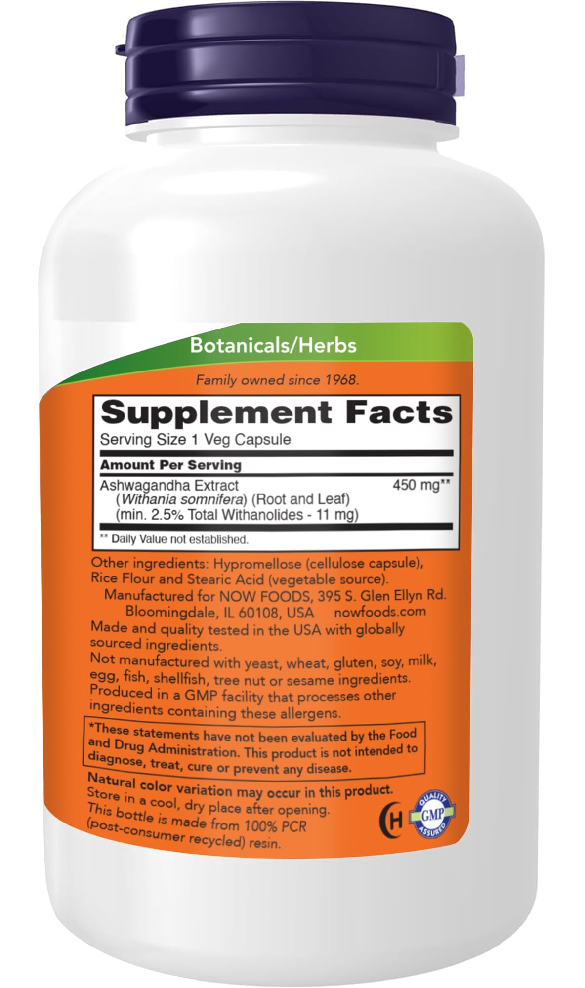 NOW Foods Ashwagandha Extract 450 mg Vegan, Kosher, Non-GMO - 240 Veg Capsules, - OzHealthStandard