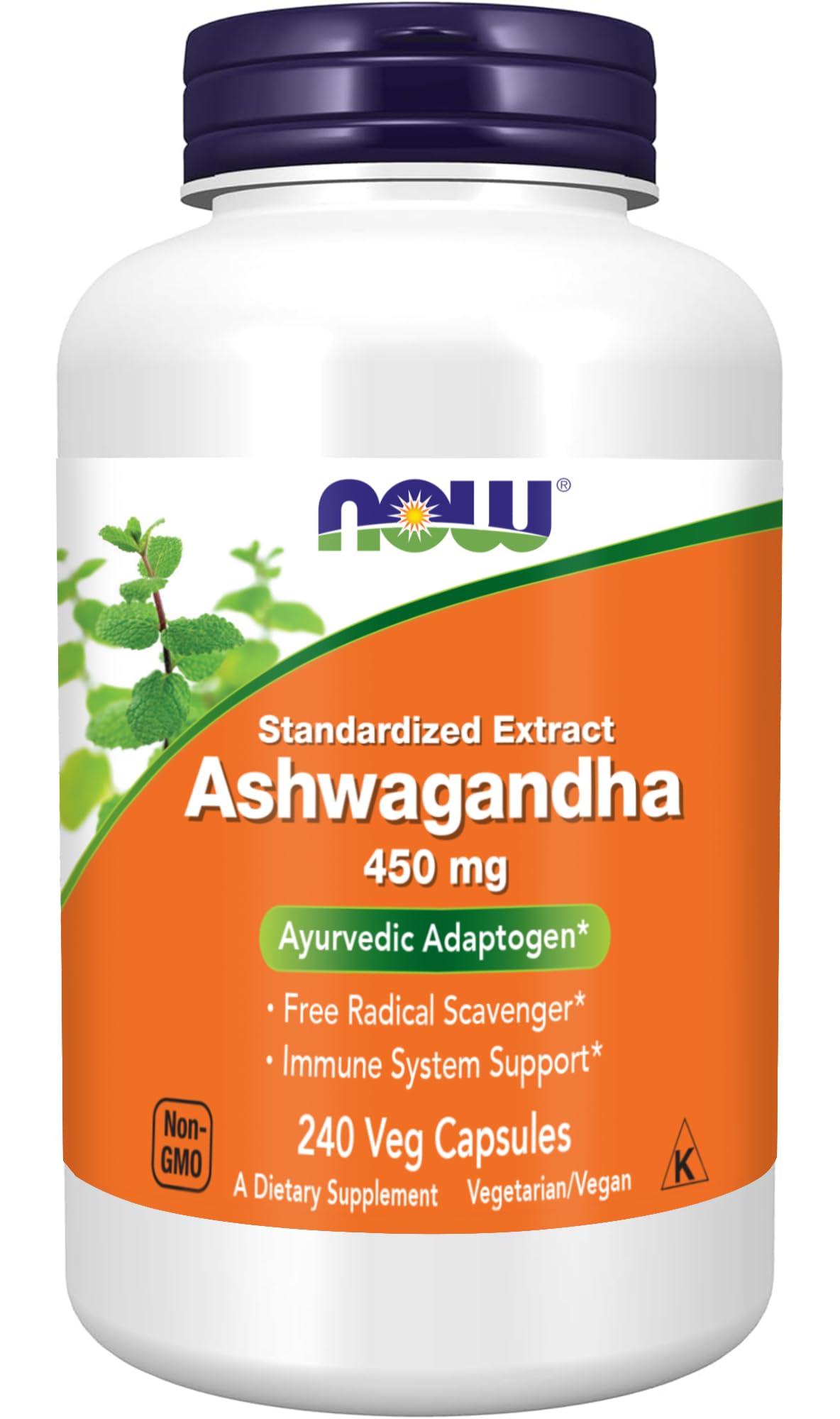 NOW Foods Ashwagandha Extract 450 mg Vegan, Kosher, Non-GMO - 240 Veg Capsules, - OzHealthStandard