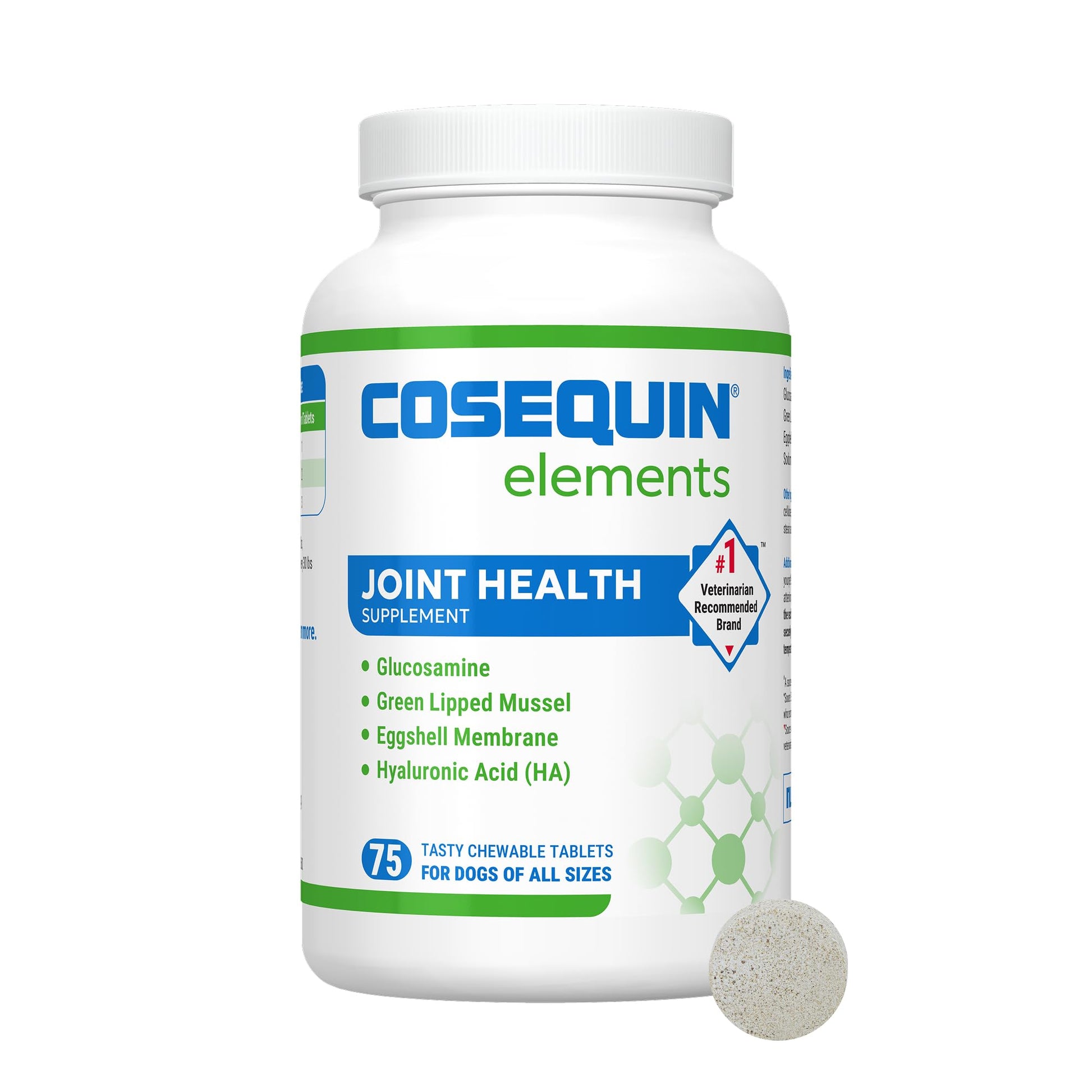 Nutramax Cosequin Elements Dog Joint Health Supplement with Glucosamine, Green Lipped Mussel, Omega-3s, Eggshell Membrane, Hyaluronic Acid, & Postbiotics, 75 Tasty Chewable Tablets for Dogs - OzHealthStandard