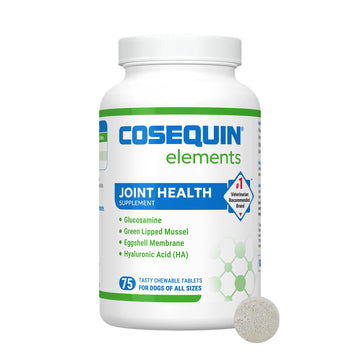 Nutramax Cosequin Elements Dog Joint Health Supplement with Glucosamine, Green Lipped Mussel, Omega-3s, Eggshell Membrane, Hyaluronic Acid, & Postbiotics, 75 Tasty Chewable Tablets for Dogs - OzHealthStandard