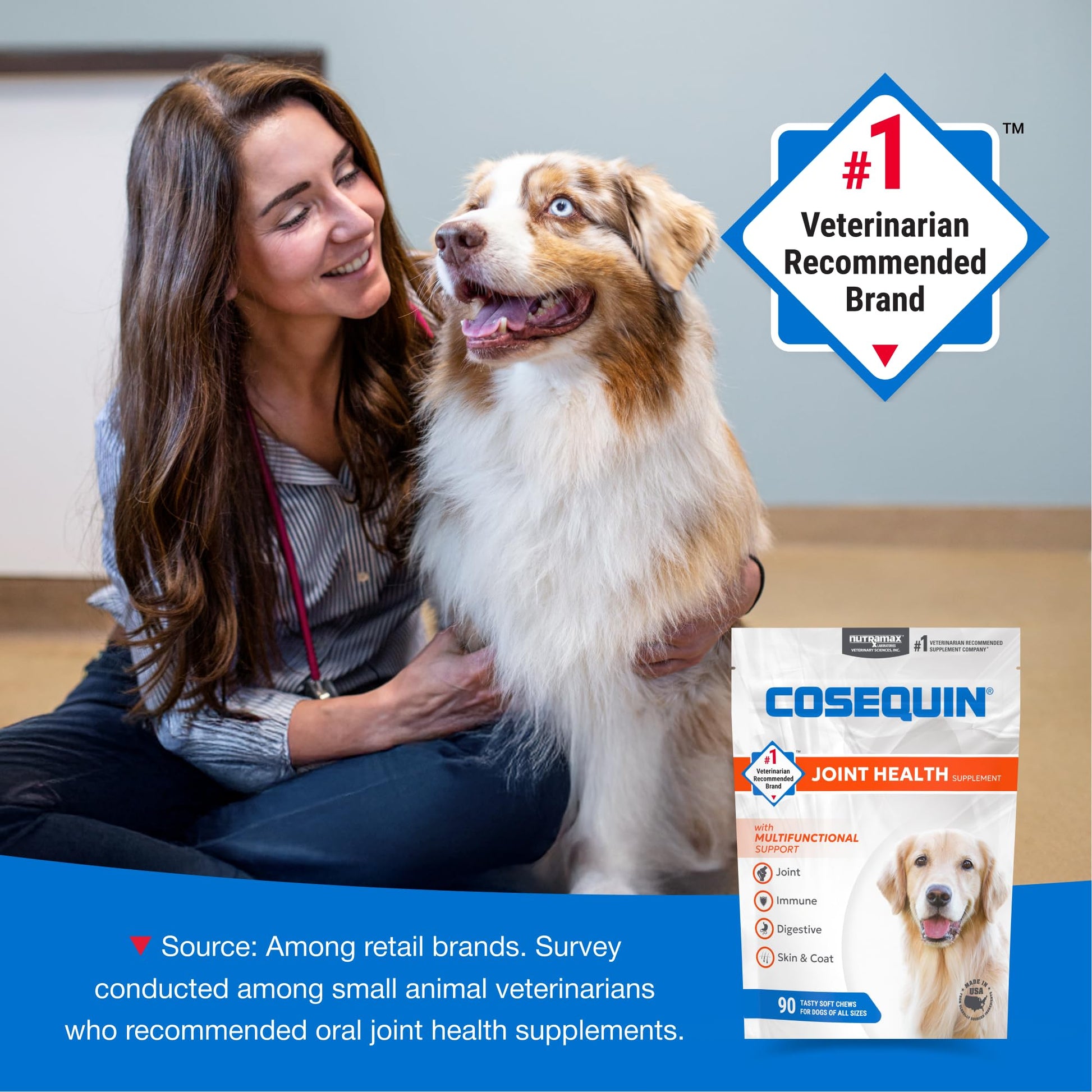 Nutramax Cosequin Joint Health Supplement with Multifunctional Support for Dogs, Soft Chews with Glucosamine, Chondroitin, Omega-3s, and Postbiotics, 90 Count - OzHealthStandard