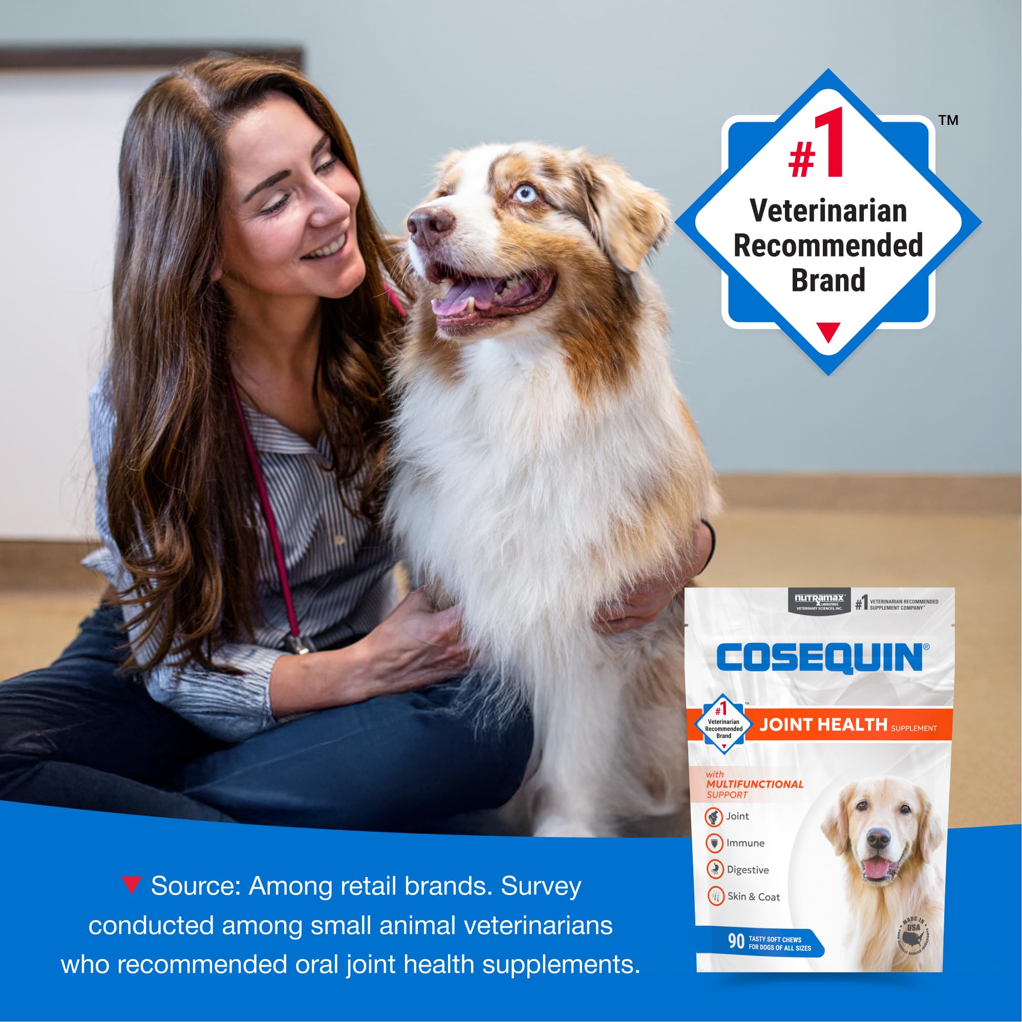 Nutramax Cosequin Joint Health Supplement with Multifunctional Support for Dogs, Soft Chews with Glucosamine, Chondroitin, Omega-3s, and Postbiotics, 90 Count - OzHealthStandard