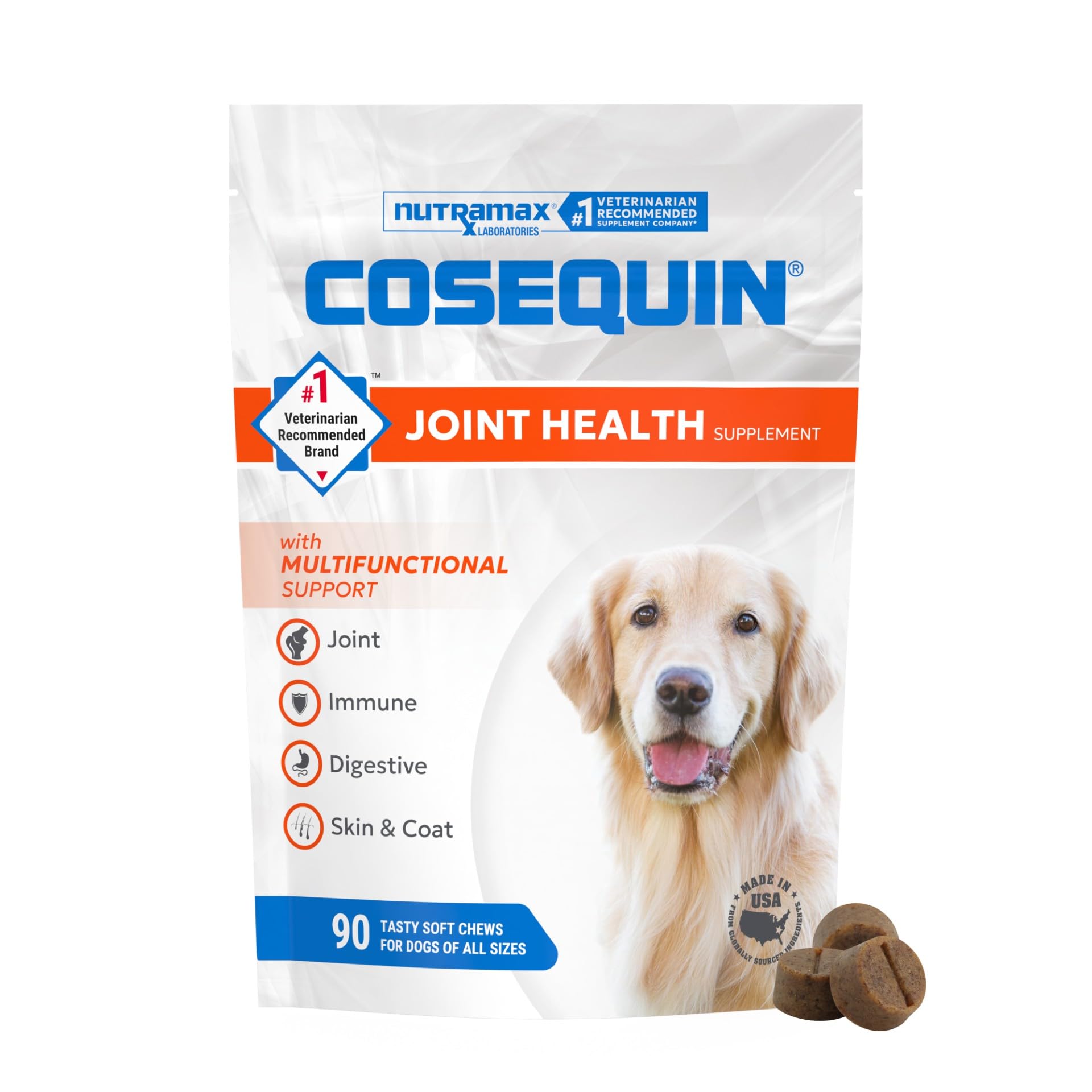 Nutramax Cosequin Joint Health Supplement with Multifunctional Support for Dogs, Soft Chews with Glucosamine, Chondroitin, Omega-3s, and Postbiotics, 90 Count - OzHealthStandard