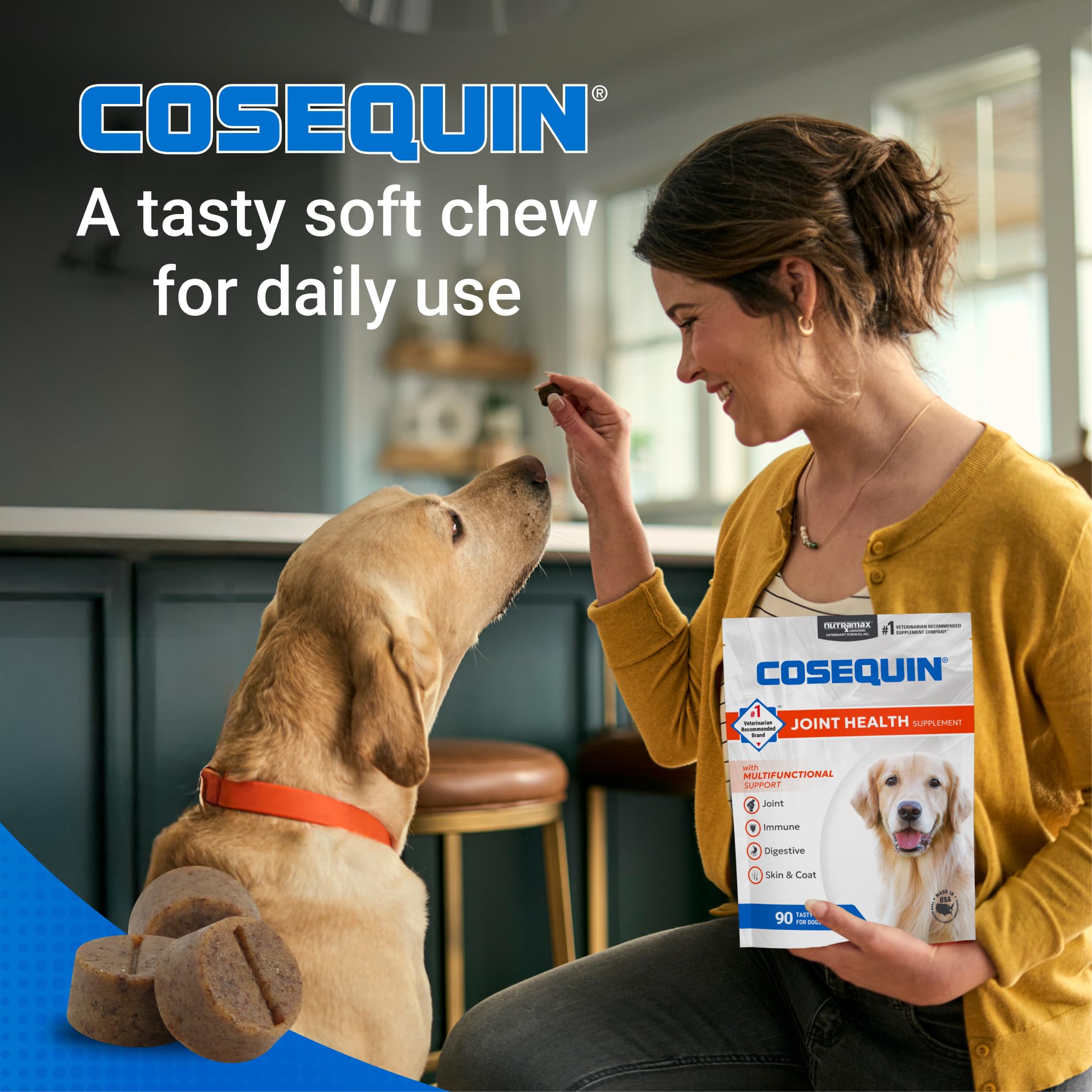 Nutramax Cosequin Joint Health Supplement with Multifunctional Support for Dogs, Soft Chews with Glucosamine, Chondroitin, Omega-3s, and Postbiotics, 90 Count - OzHealthStandard