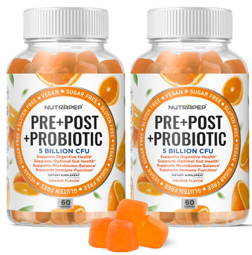 NutraPep Prebiotic Probiotic & Postbiotic Gummies for Women Men & Kids Children - High Potency 5 Billion CFU - Sugar-Free & Gluten 60 Count (Pack of 2) - OzHealthStandard
