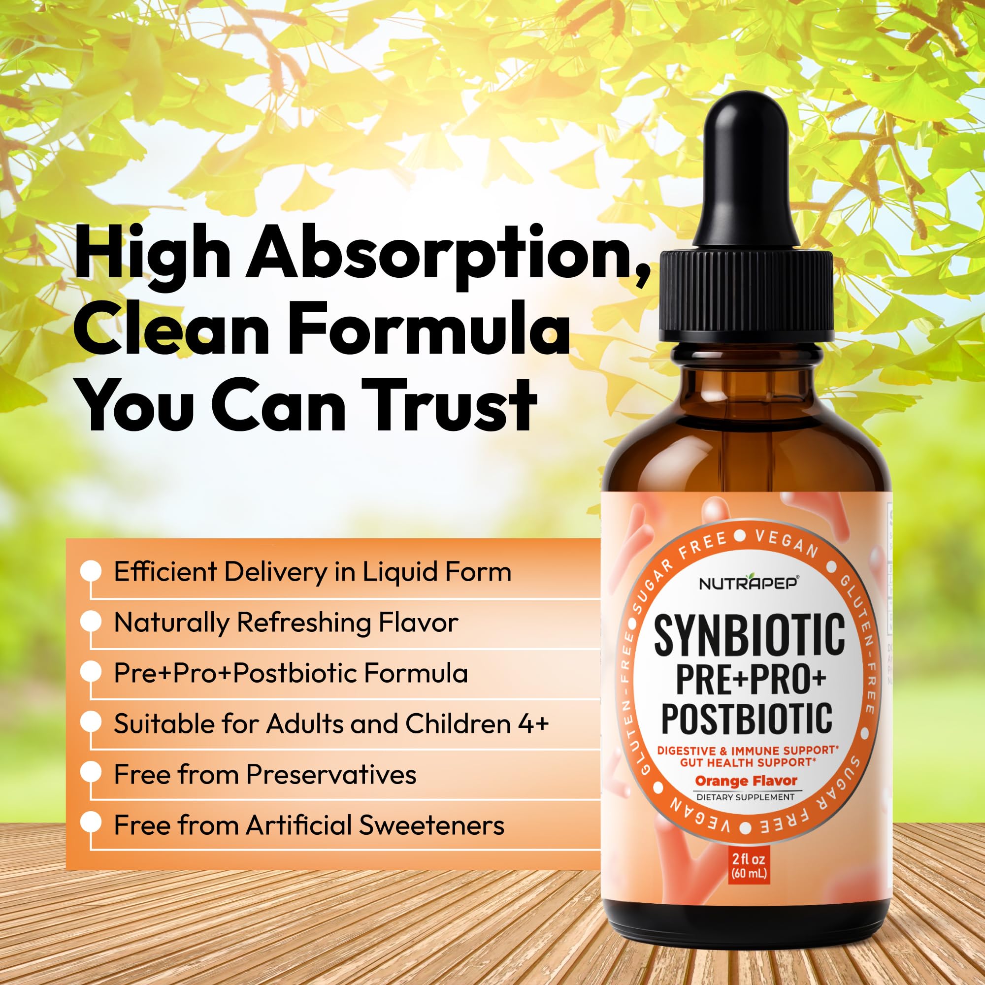 NutraPep Synbiotic Liquid Drops - Probiotic Prebiotic & Postbiotic Supplement for Adults Kids Ages 4+ - Daily Synbiotic for Gut Health Digestive & Immune Support - OzHealthStandard