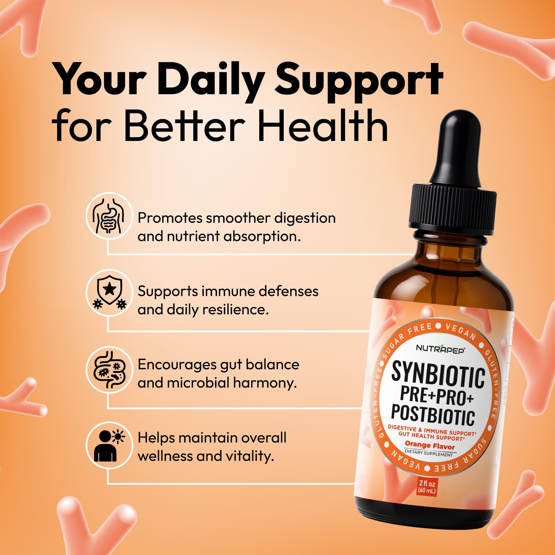 NutraPep Synbiotic Liquid Drops - Probiotic Prebiotic & Postbiotic Supplement for Adults Kids Ages 4+ - Daily Synbiotic for Gut Health Digestive & Immune Support - OzHealthStandard