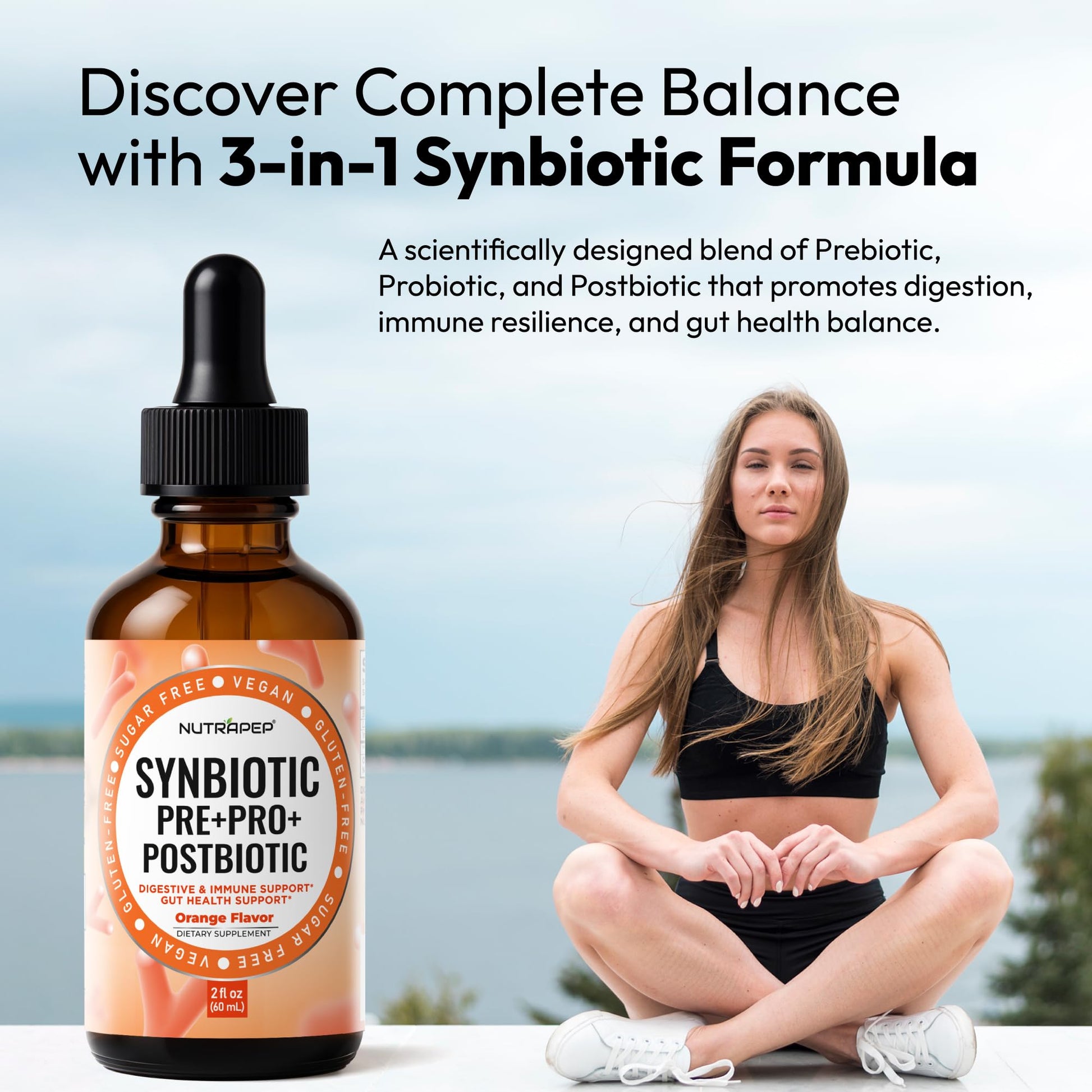 NutraPep Synbiotic Liquid Drops - Probiotic Prebiotic & Postbiotic Supplement for Adults Kids Ages 4+ - Daily Synbiotic for Gut Health Digestive & Immune Support - OzHealthStandard