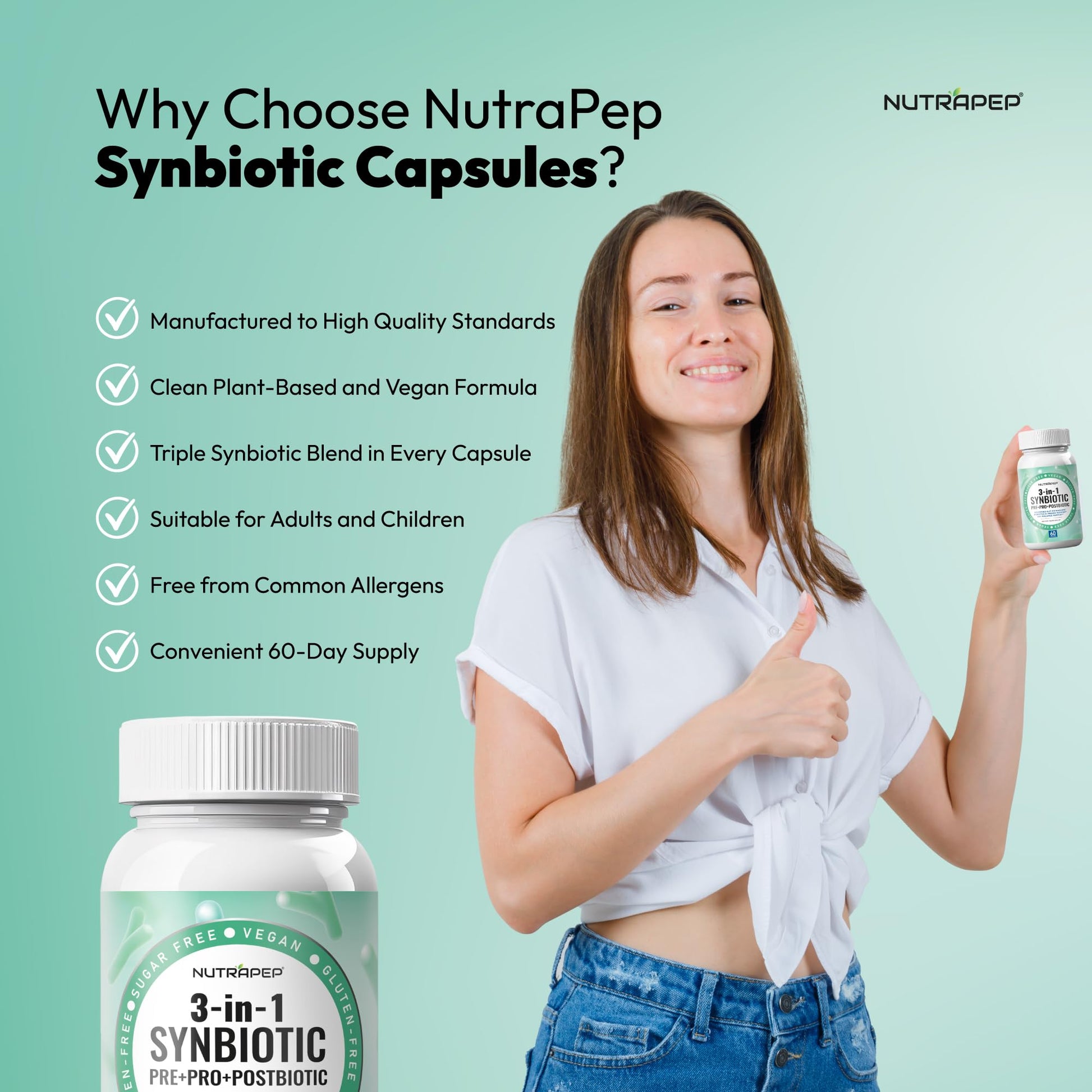 NutraPep Synbiotics Probiotic Prebiotic Postbiotic - Daily Gut Health Support with Pre Pro & Post Biotics for Men Women - Digestive & Immune Support Balance Synbiotic Supplement - Vegan Gluten Free - OzHealthStandard