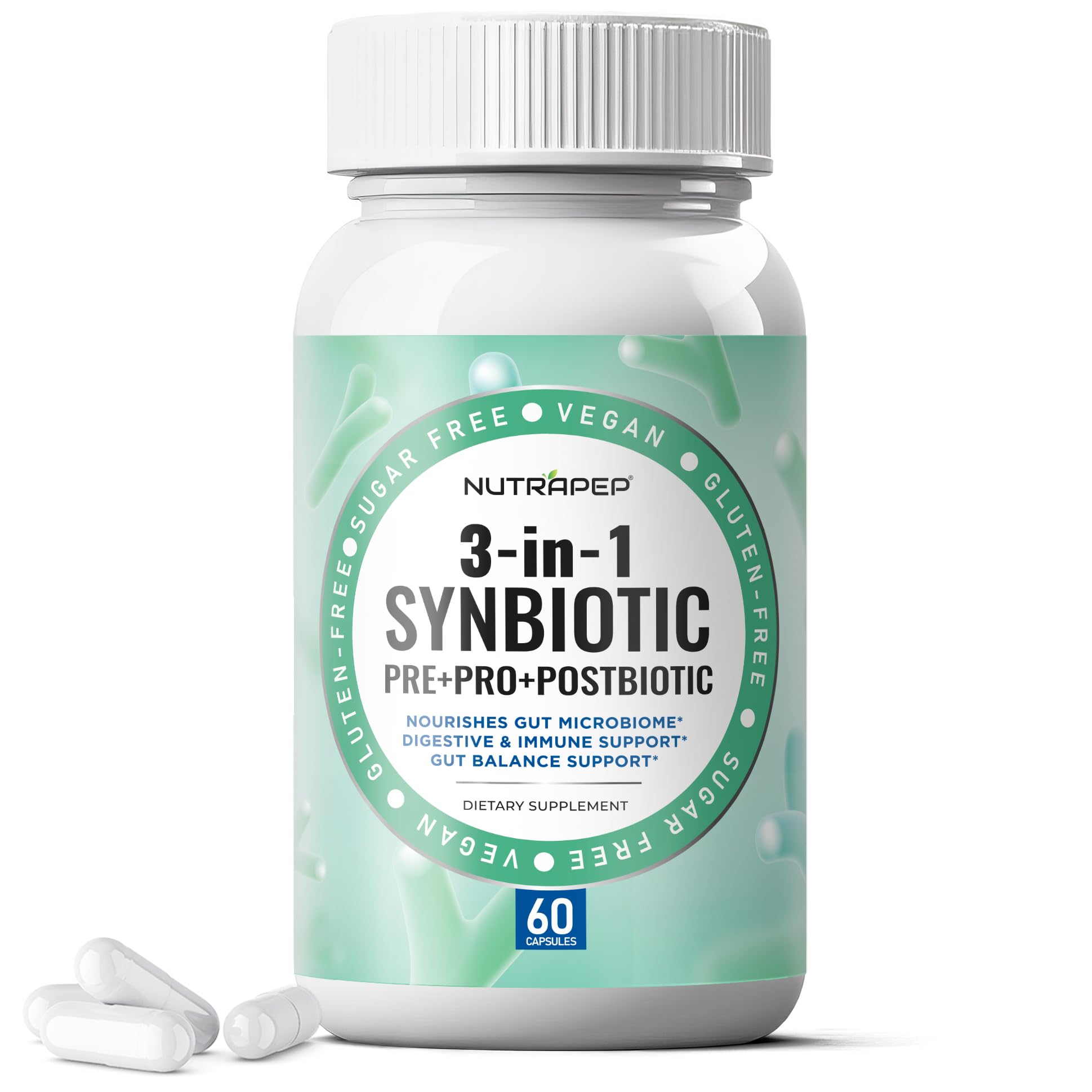 NutraPep Synbiotics Probiotic Prebiotic Postbiotic - Daily Gut Health Support with Pre Pro & Post Biotics for Men Women - Digestive & Immune Support Balance Synbiotic Supplement - Vegan Gluten Free - OzHealthStandard