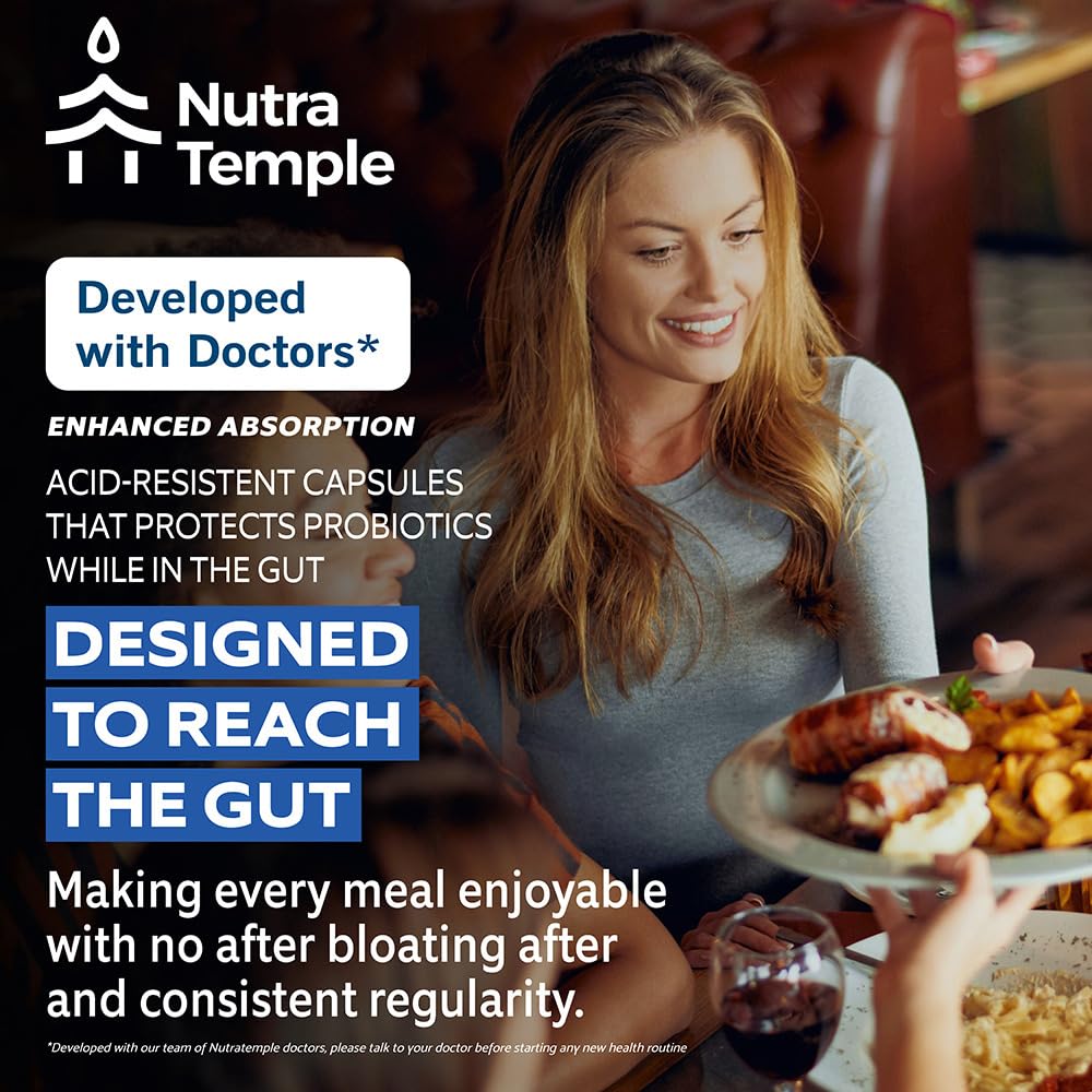 NUTRATEMPLE 4 in 1 Pre Post Probiotics & Digestive Enzymes for Women & Men - Digestive Health, Gut & Immune Support for Occasional Constipation, Diarrhea, Gas & Bloating – 60 Veggie Capsules - OzHealthStandard