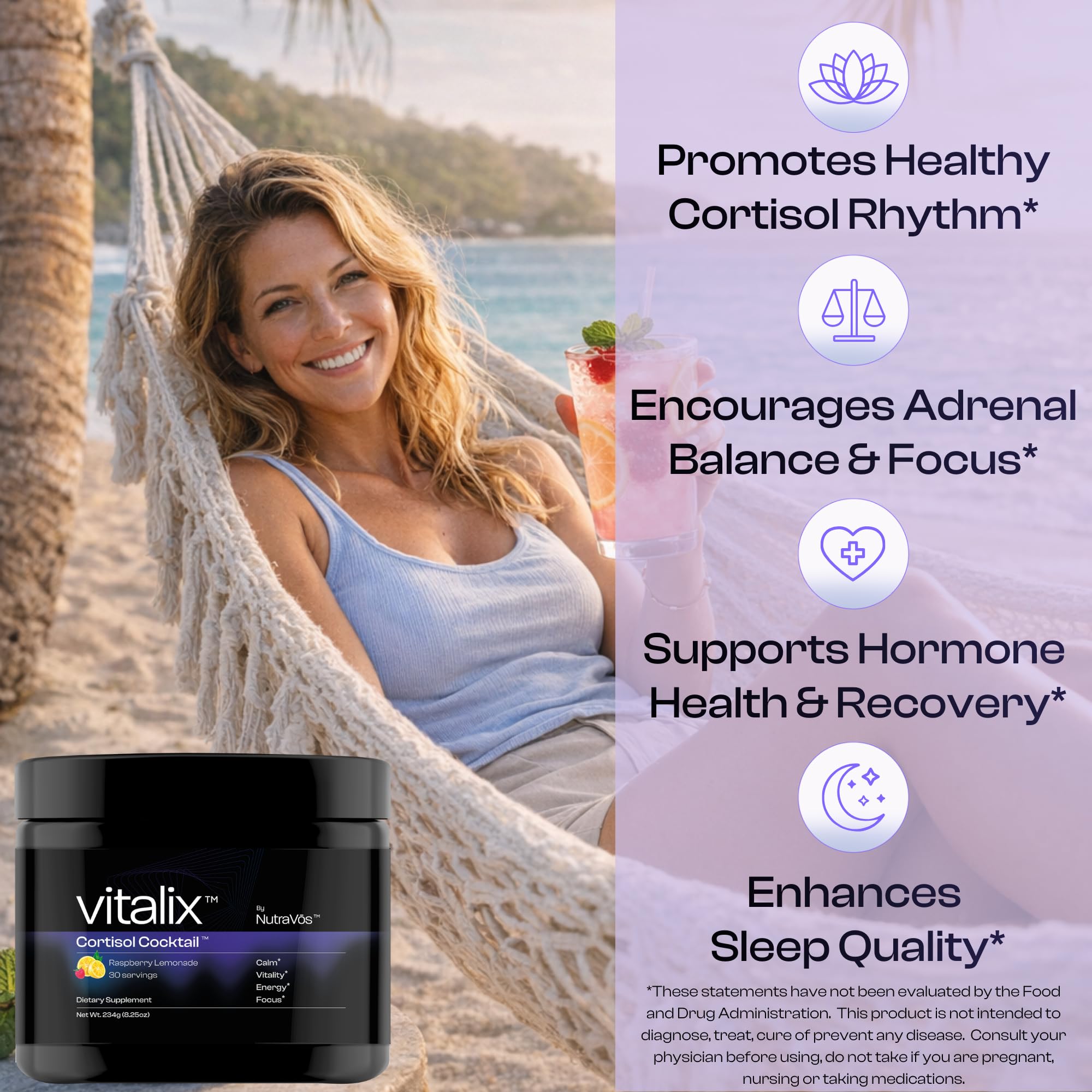 NutraVōs Vitalix – Cortisol Reducer & Adaptogen Drink Mix with Ashwagandha KSM 66, Magnesium Glycinate 200mg, L-Theanine 200mg, Vitamin C 500mg & Electrolytes – Raspberry Lemonade – 30 Servings - OzHealthStandard