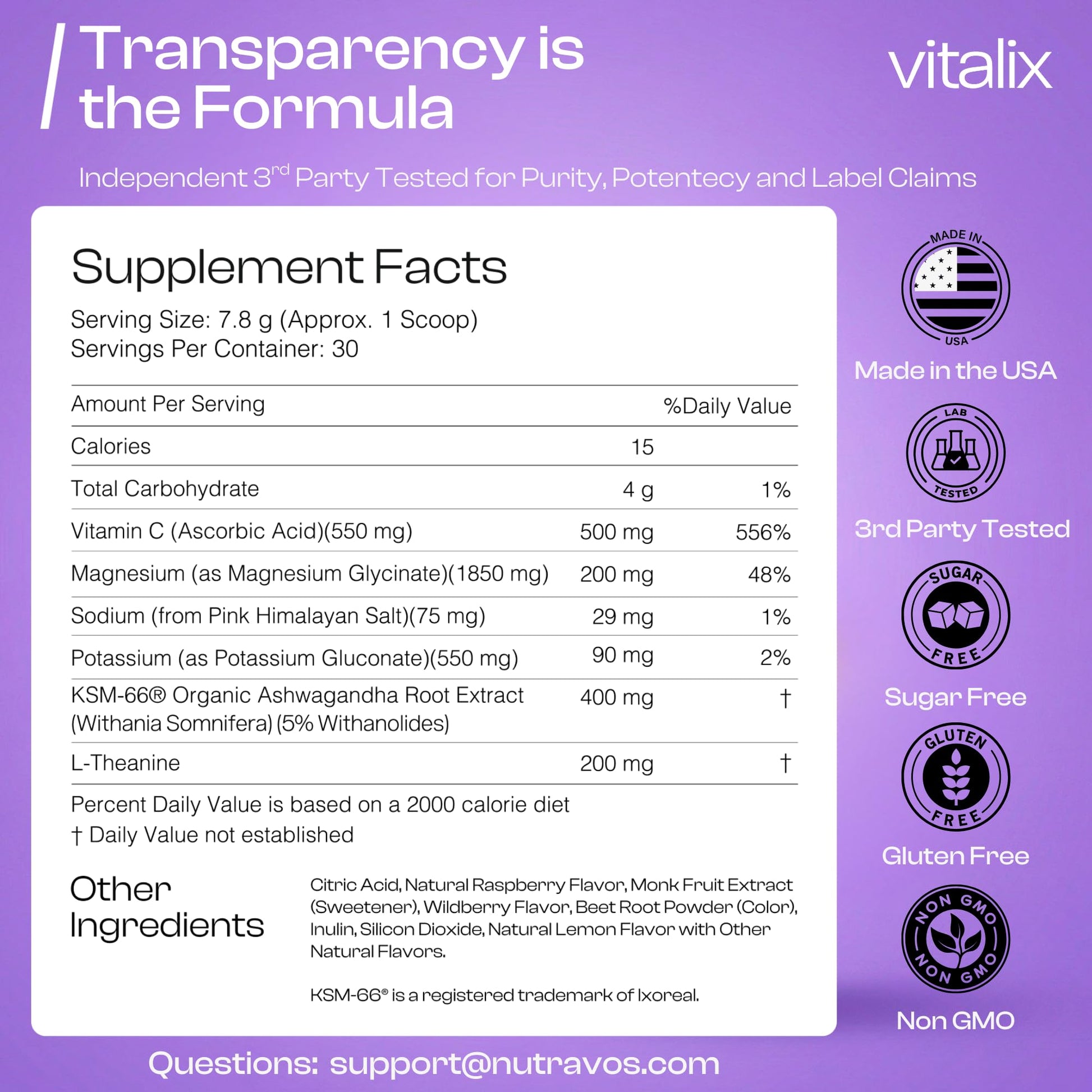 NutraVōs Vitalix – Cortisol Reducer & Adaptogen Drink Mix with Ashwagandha KSM 66, Magnesium Glycinate 200mg, L-Theanine 200mg, Vitamin C 500mg & Electrolytes – Raspberry Lemonade – 30 Servings - OzHealthStandard