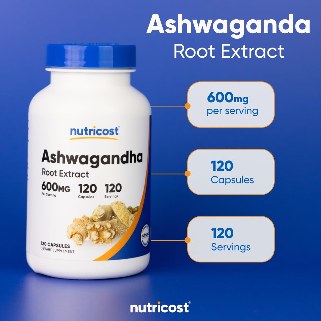 Nutricost Ashwagandha Herbal Supplement 600mg, 120 Capsules - Vegetarian, Non-GMO, Gluten Free, Ashwagandha Root - OzHealthStandard