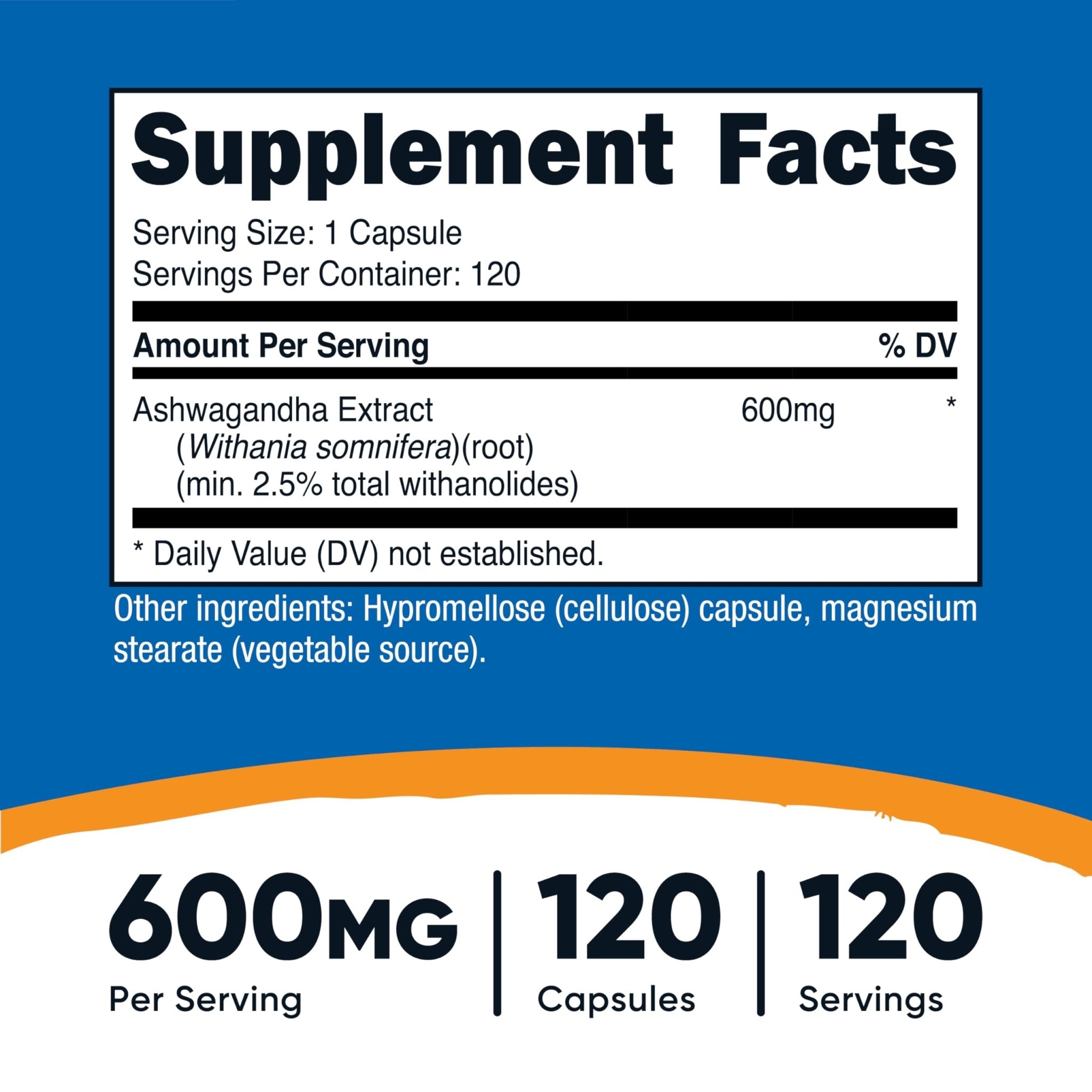 Nutricost Ashwagandha Herbal Supplement 600mg, 120 Capsules - Vegetarian, Non-GMO, Gluten Free, Ashwagandha Root - OzHealthStandard
