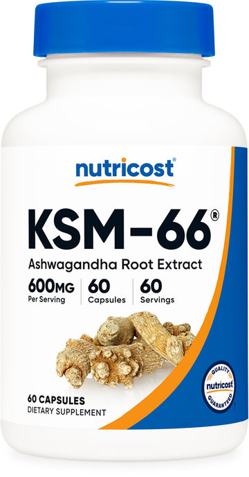 Nutricost KSM-66 Ashwagandha Root Extract 600mg, 60 Veggie Caps - 5% Withanolides - with BioPerine - Full-Spectrum Root Extract - OzHealthStandard