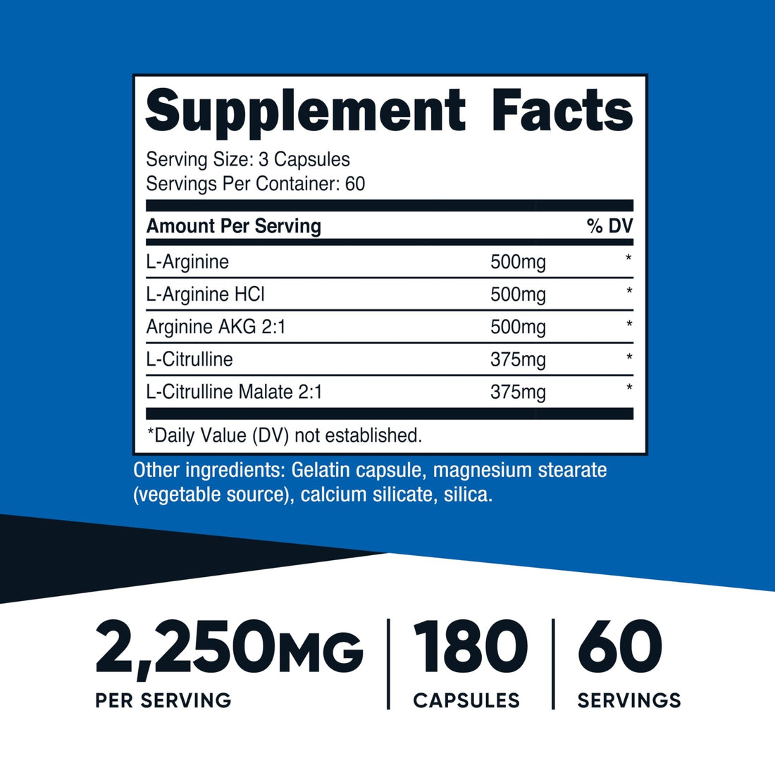 Nutricost Nitric Oxide Booster 2250mg, 180 Capsules - 750mg Per Casule, 60 Servings - Gluten Free and Non-GMO - OzHealthStandard