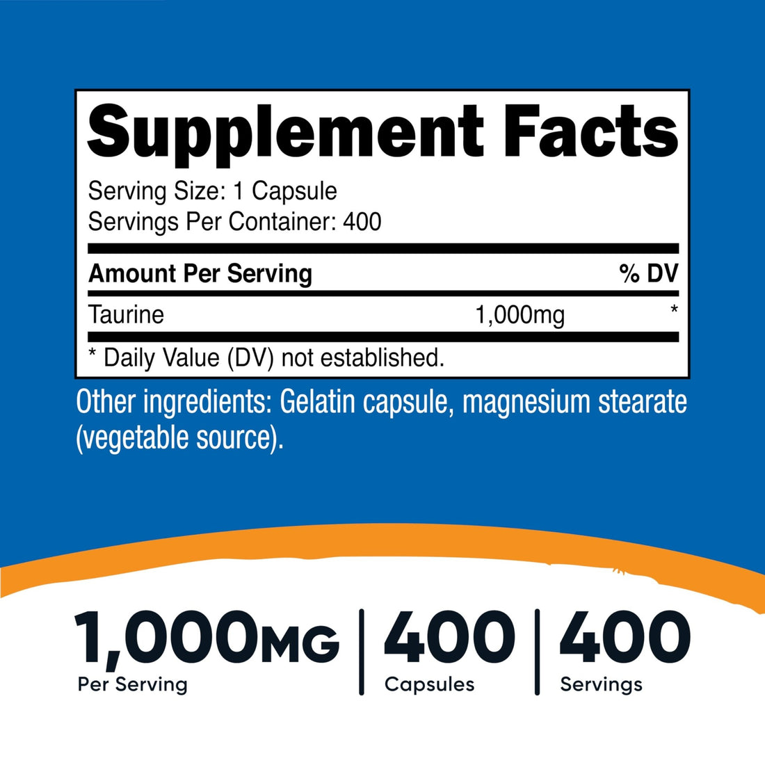 Nutricost Taurine 1000mg, 400 Capsules - OzHealthStandard