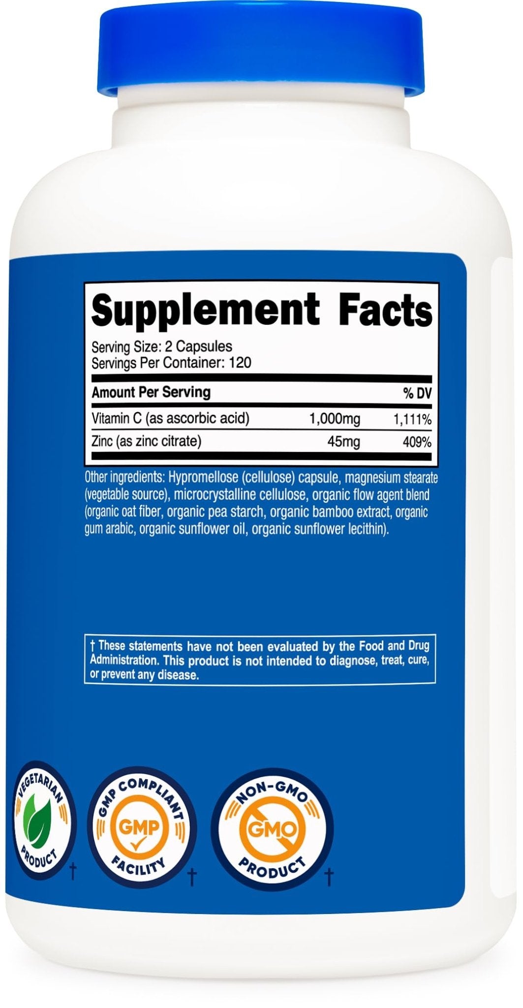 Nutricost Vitamin C with Zinc Capsules, 120 Servings - 1000mg, 45mg Zinc, Non-GMO, Gluten Free Vitamin C Supplement - OzHealthStandard