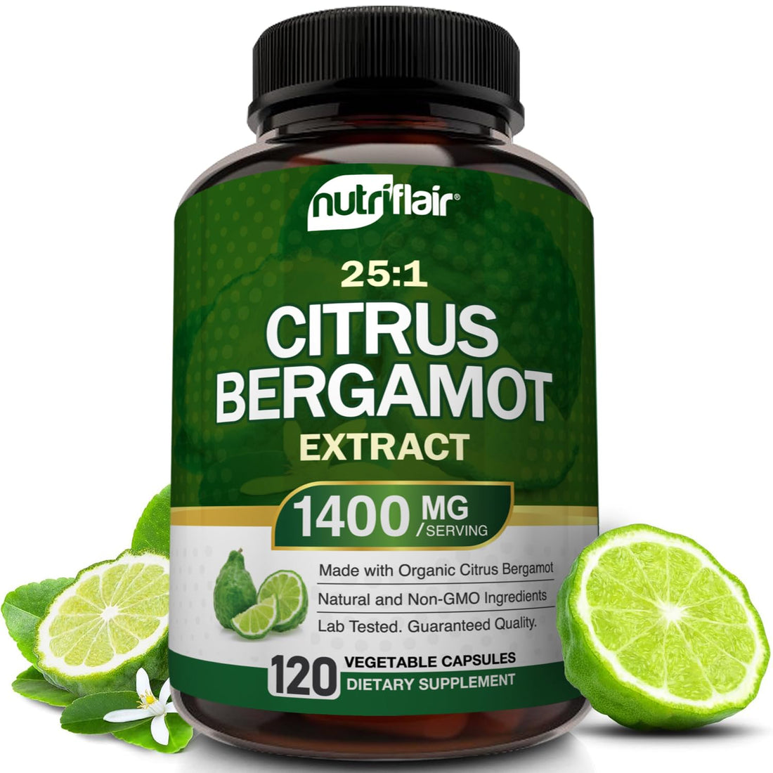 NutriFlair Organic Citrus Bergamot 1400mg, 120 Capsules - 25:1 Bergamia - Essential Oil and Citrus Bioflavonoids - Natural Heart Health Supplements - OzHealthStandard