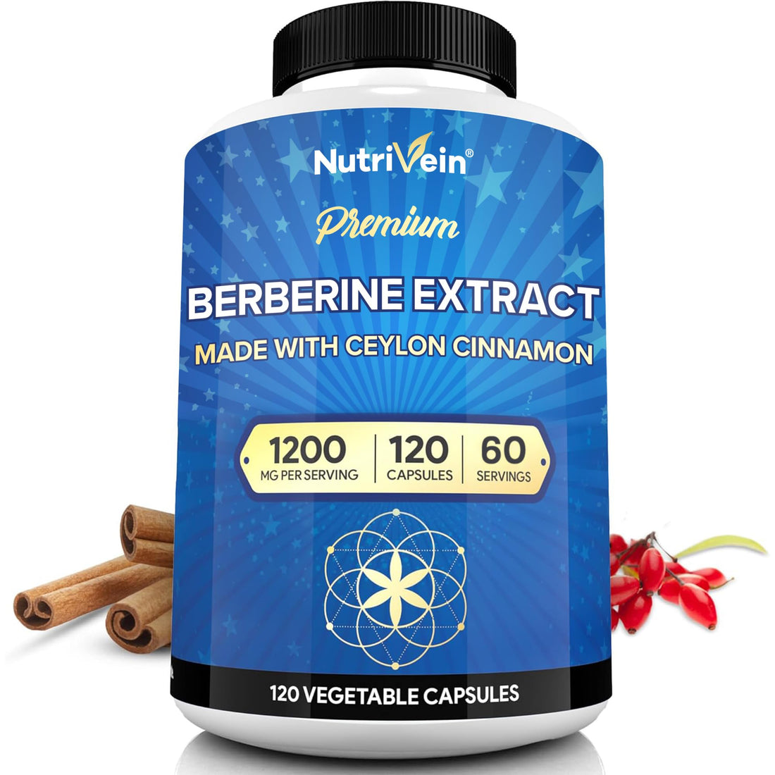 Nutrivein Premium Berberine 1200 mg with Ceylon Cinnamon - 120 Capsules: High-Absorption Berberine Supplement - OzHealthStandard