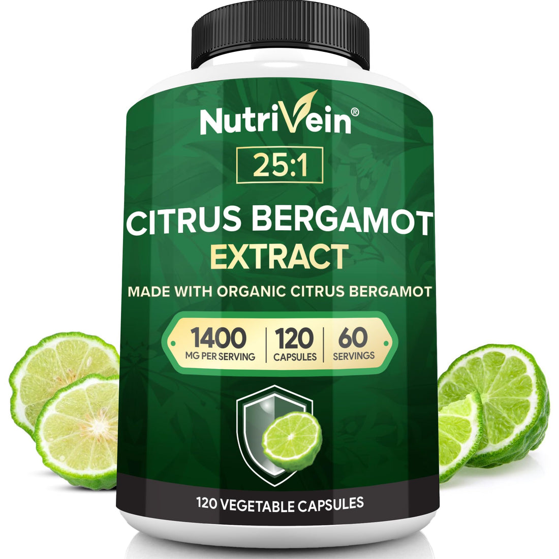 Nutrivein Premium Citrus Bergamot Supplement 1400mg 25:1 Bergamia Extract - 60 Day Supply (120 Capsules): Powerful Italian Citrus Bergamot 1400 mg+ - OzHealthStandard