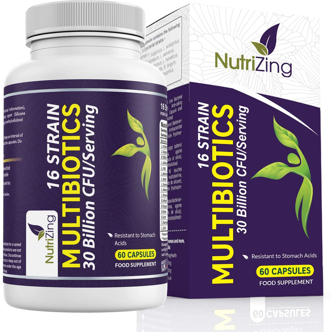 NutriZing Vegan Probiotics for Digestive Health - 30 Billion CFU & 16 strains - Bifidobacterium & Lactobacillus Probiotics for Men & Women - OzHealthStandard