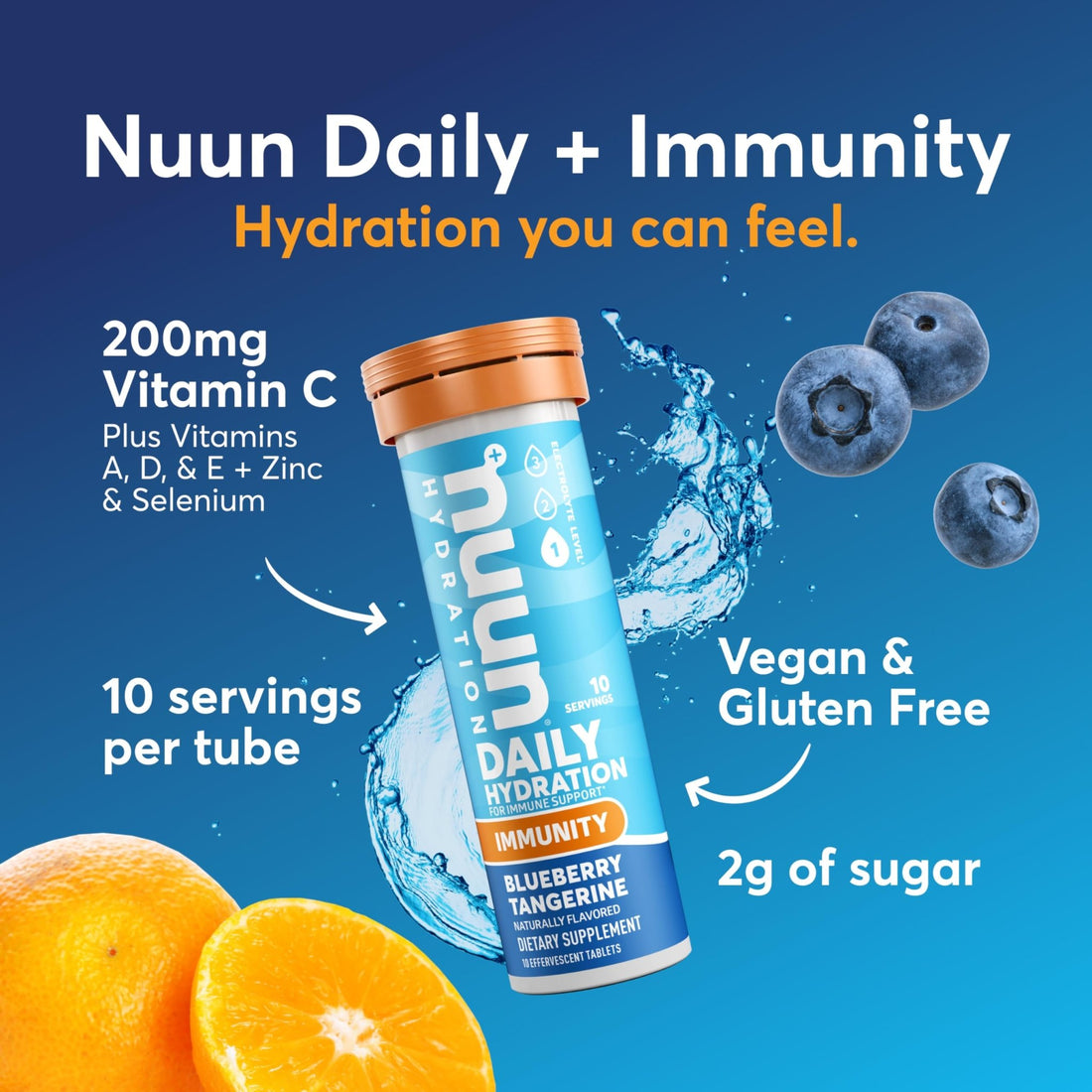 Nuun Immunity Electrolyte Tablets with Vitamin D, C, E, & A, Ginger, Elderberry, Magnesium & 4 Other Essential Electrolytes, Vegan, Blueberry Tangerine & Orange Citrus, 4 Pack (40 Servings Total) - OzHealthStandard