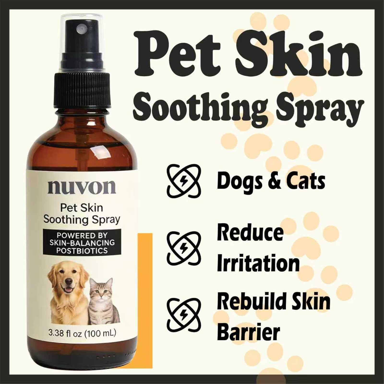 NUVON Pet Skin Soothing Spray, Postbiotics Restoration Spray for Dogs & Cats, Reduce Irritation, Rebuild Skin Barrier - 3.38 fl oz - OzHealthStandard