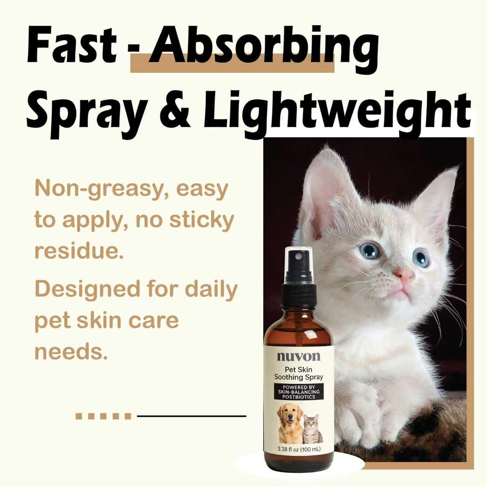 NUVON Pet Skin Soothing Spray, Postbiotics Restoration Spray for Dogs & Cats, Reduce Irritation, Rebuild Skin Barrier - 3.38 fl oz - OzHealthStandard