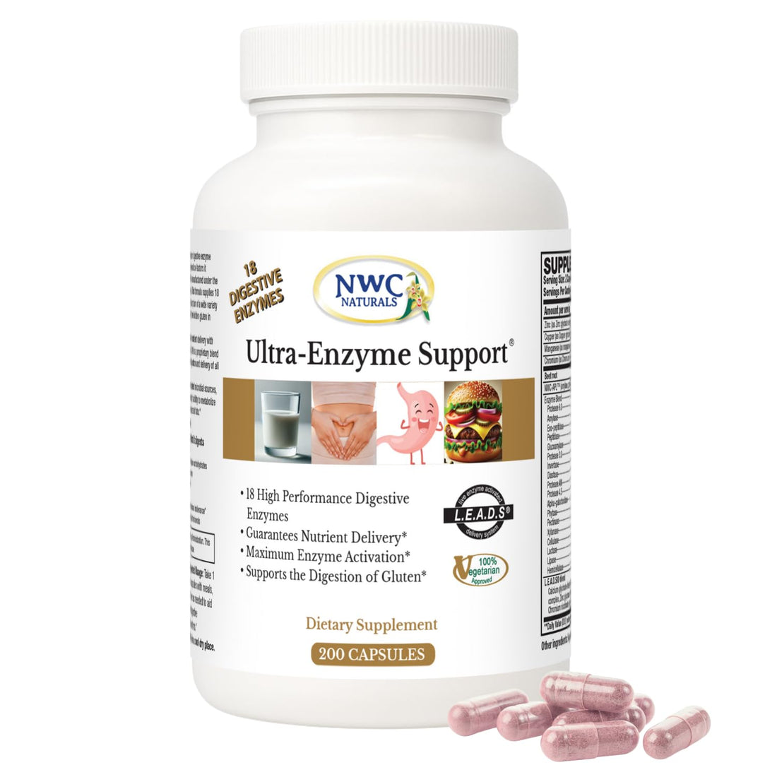 NWC Naturals Ultra-Enzyme Support, Natural Digestive Supplement, Promotes Optimal Health and Digestion, 200 count Capsules - OzHealthStandard
