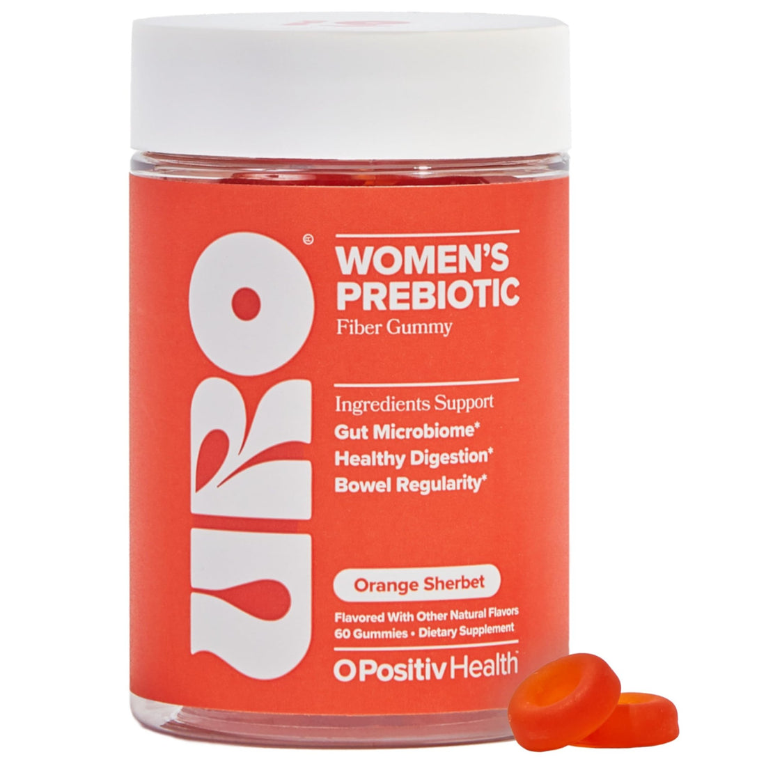 O Positiv URO Fiber Gummies for Adults, 60 Count (Pack of 1) - Prebiotic Chicory Root Inulin Fiber Supplement - Daily Gummy Fiber for Digestive Gut Health - Non-GMO, Vegan & Cruelty-Free - OzHealthStandard