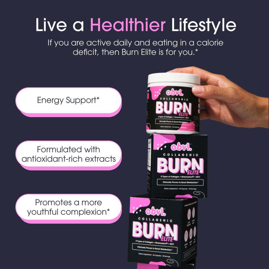 Obvi Burn Elite - Collagen Supplement for Women - Fitness Support - Metabolism Support Supplement - Healthy Mobility - Natural Thermogenic Formula - OzHealthStandard