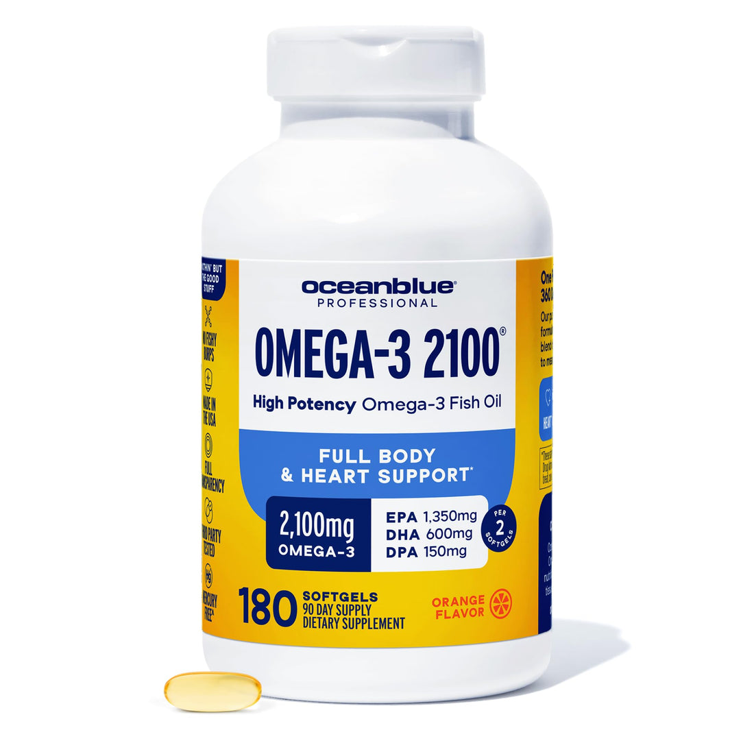 Oceanblue Professional Omega-3 2100 – 180 ct – Triple Strength Burpless Fish Oil Supplement with High-Potency EPA, DHA, DPA - OzHealthStandard