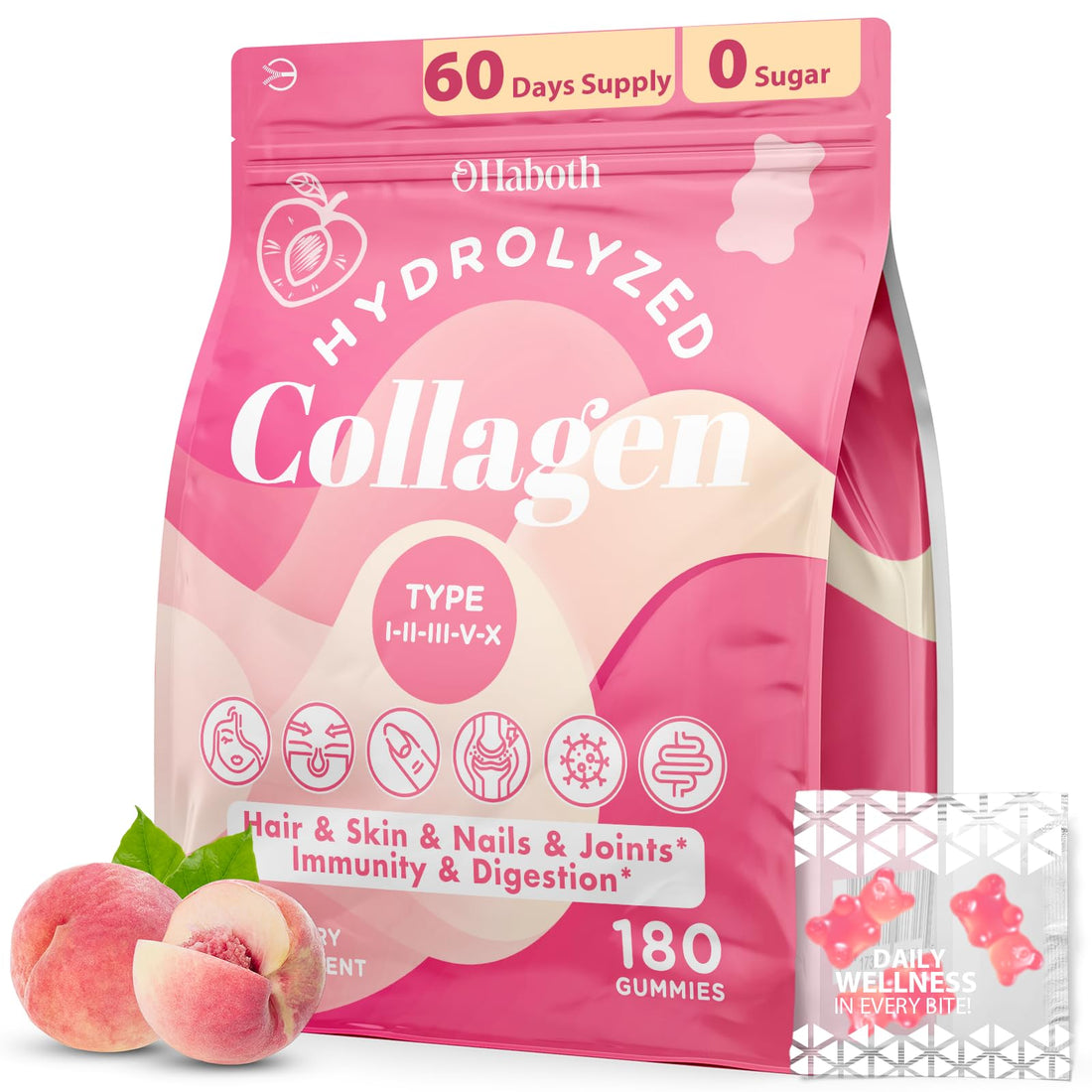 OHaboth Collagen Gummies for Women, Hydrolyzed Collagen Peptides Type I, II, III, V, X, 0 Sugar - Collagen Gummies for Skin, Wrinkles, Hair, Nails - OzHealthStandard