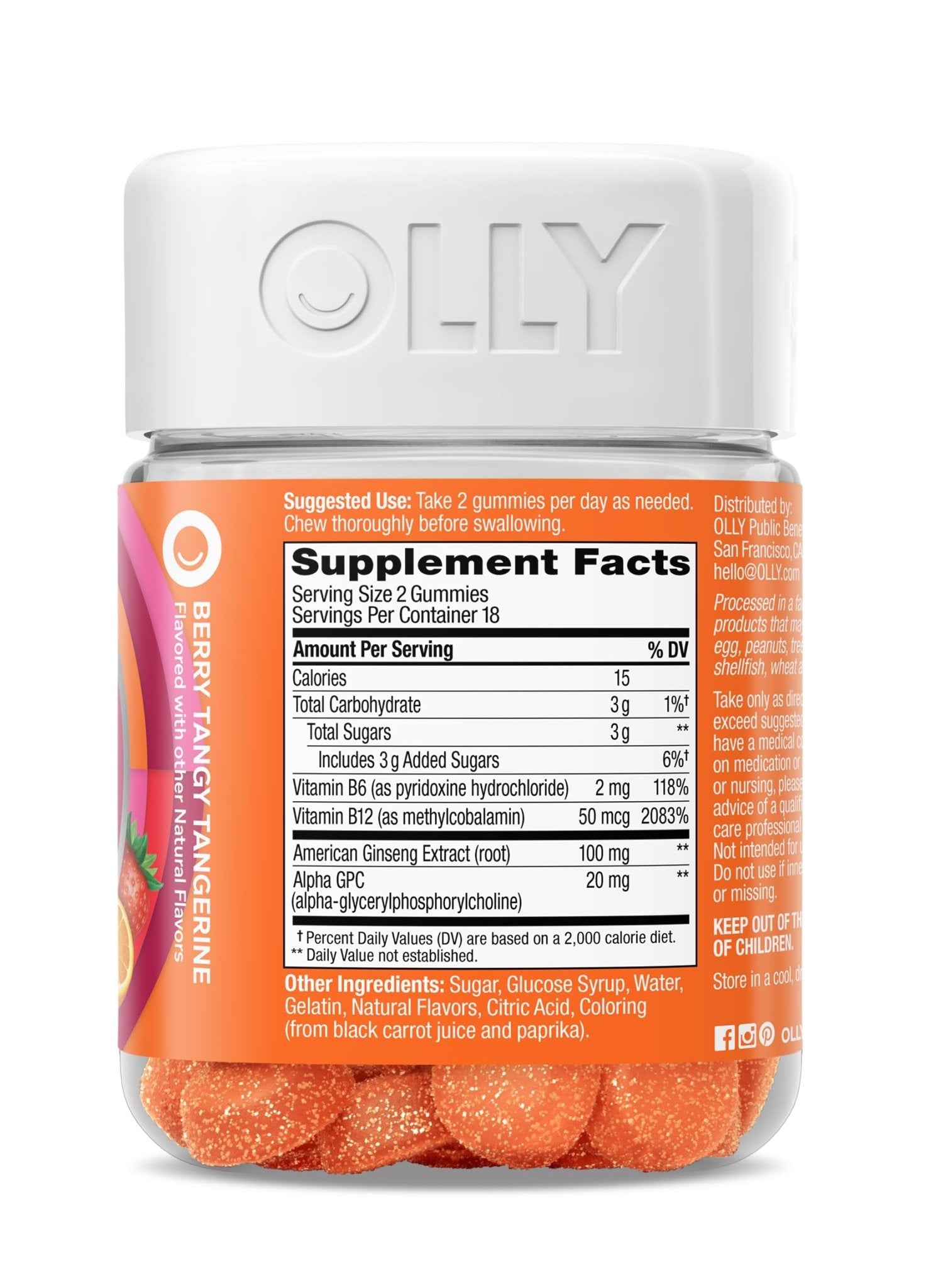 OLLY Laser Focus Gummy, Ginseng, Alpha GPC, B Vitamins, Berry Tangerine Flavor - 36 Count - OzHealthStandard