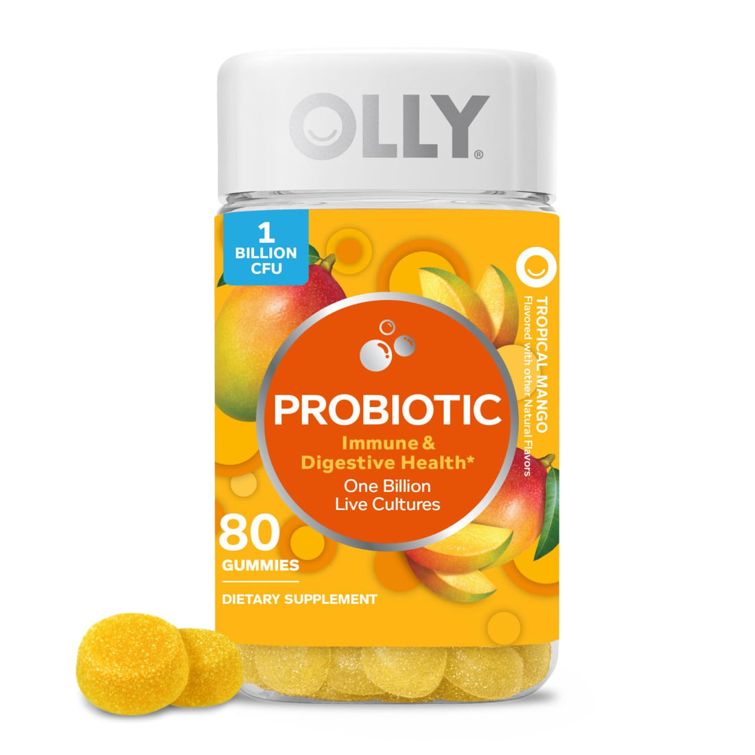 OLLY Probiotic Gummy, 1 Billion CFUs, Immune and Digestive Support, Chewable Probiotic Supplement, Mango, 80 Count - OzHealthStandard