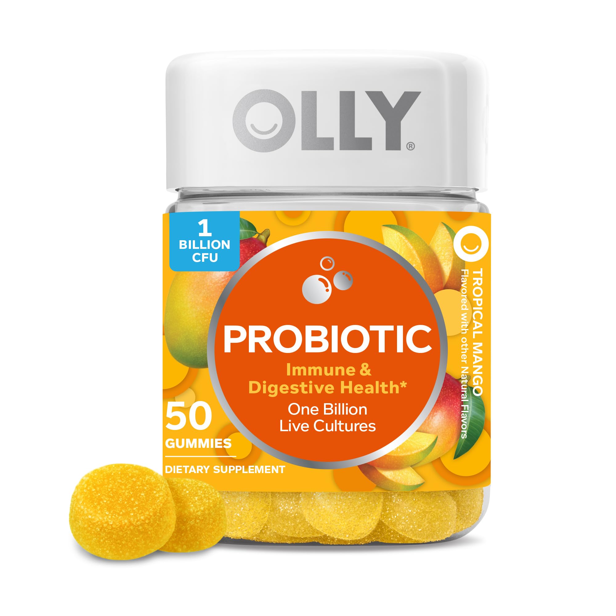 OLLY Probiotic Gummy, Immune and Digestive Support, 1 Billion CFUs, Chewable Probiotic Supplement, Mango, 25 Day Supply - 50 Count - OzHealthStandard