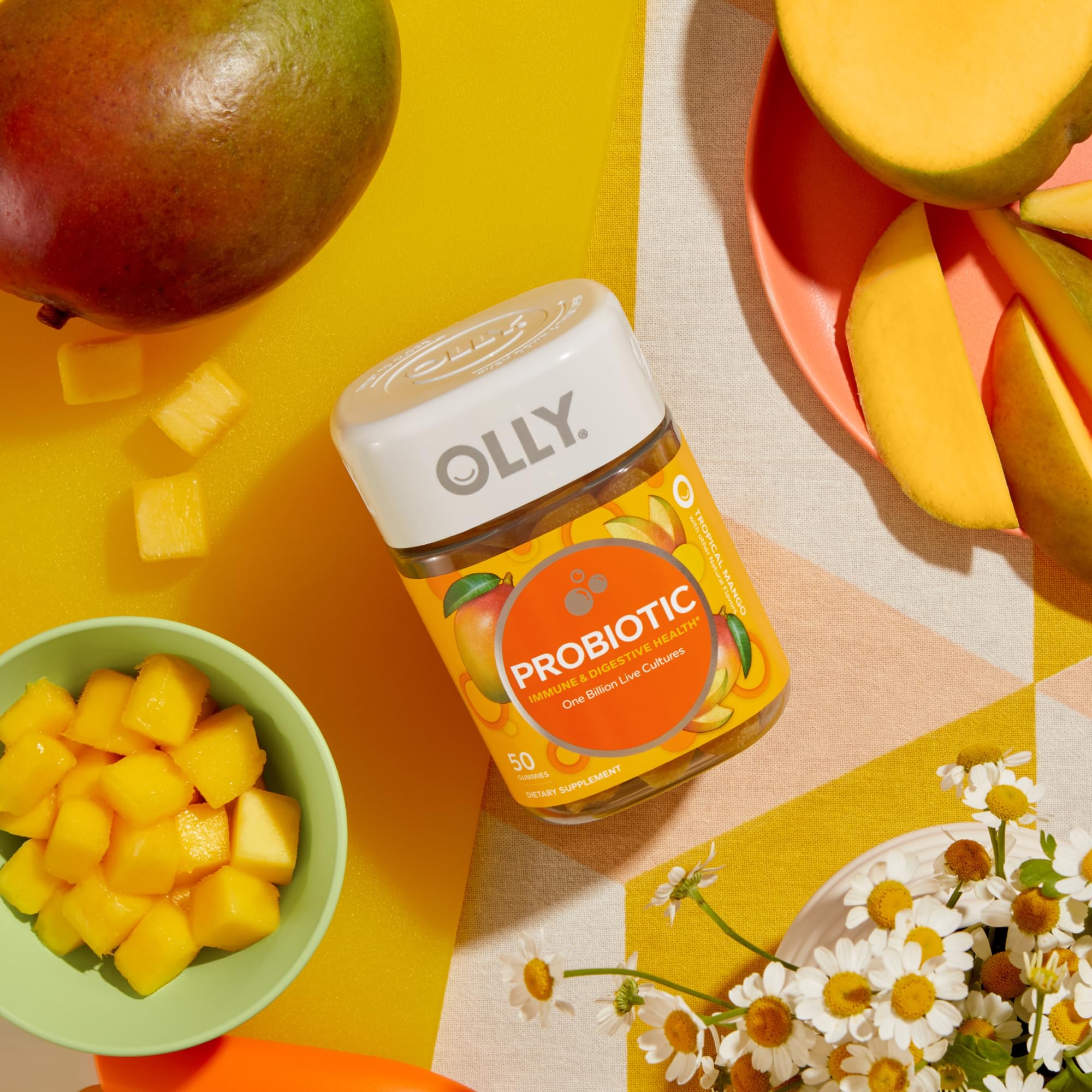 OLLY Probiotic Gummy, Immune and Digestive Support, 1 Billion CFUs, Chewable Probiotic Supplement, Mango, 25 Day Supply - 50 Count - OzHealthStandard